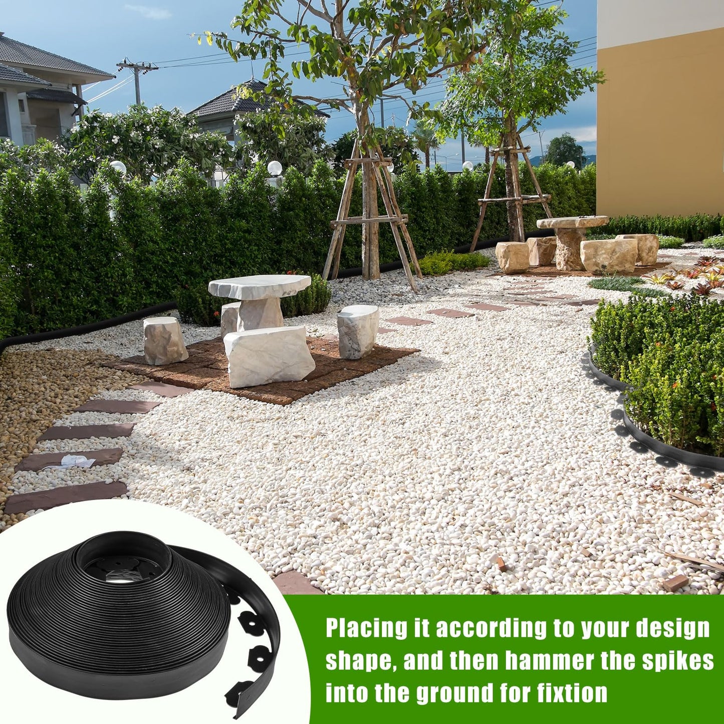 Sasylvia 2'' x 200' Landscape Edging Kit Edging Border Coil Include 120 Anchoring Spikes 10 Connectors Plastic Garden Border for Lawn Garden Grass Yard Home(Black)