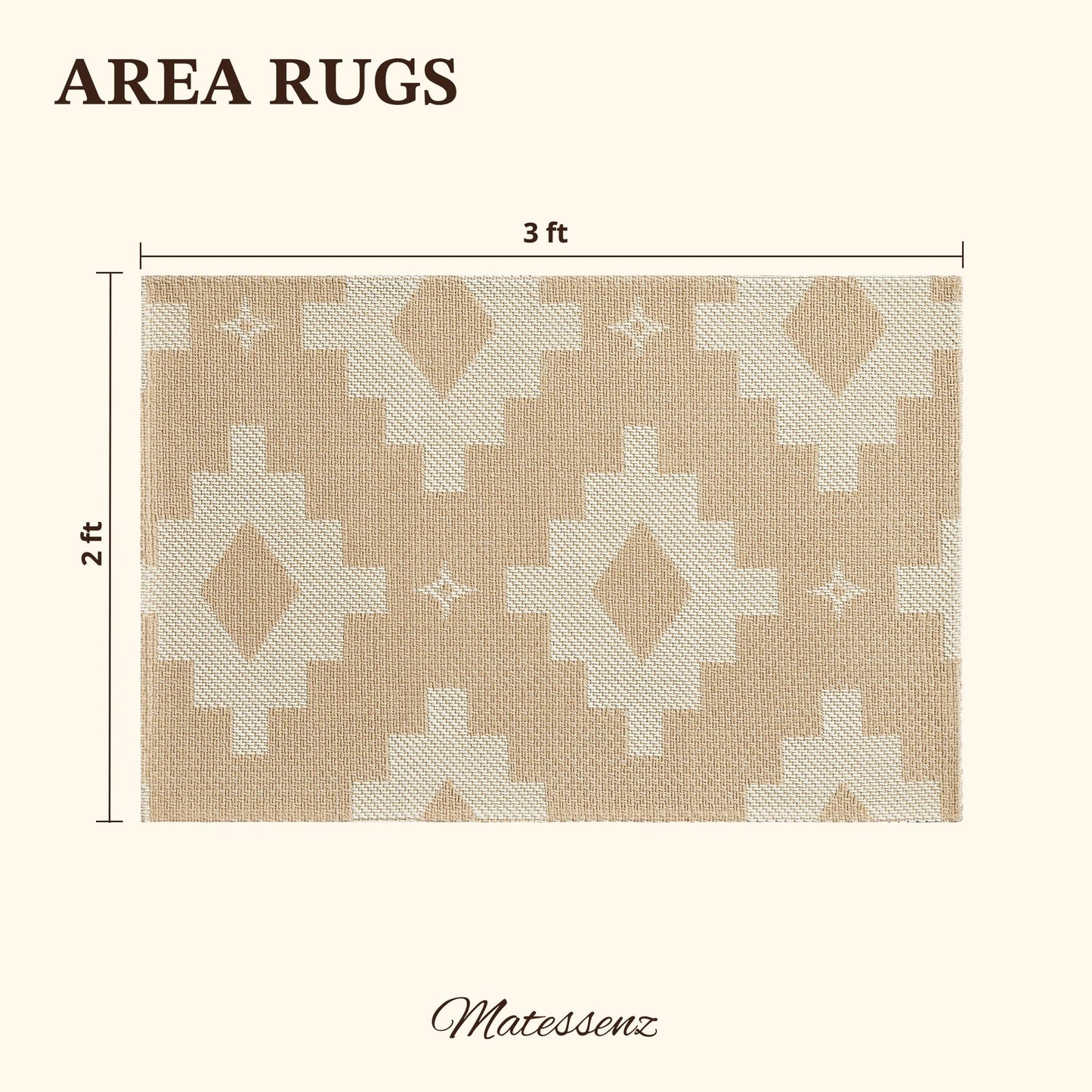MatEssenz 2x3 Washable Entryway Rug, Woven Boho Geometric Indoor Front Door Mat, Pet Friendly Neutral Farmhouse Accent Throw Rug for Kitchen & Bedroom, Beige