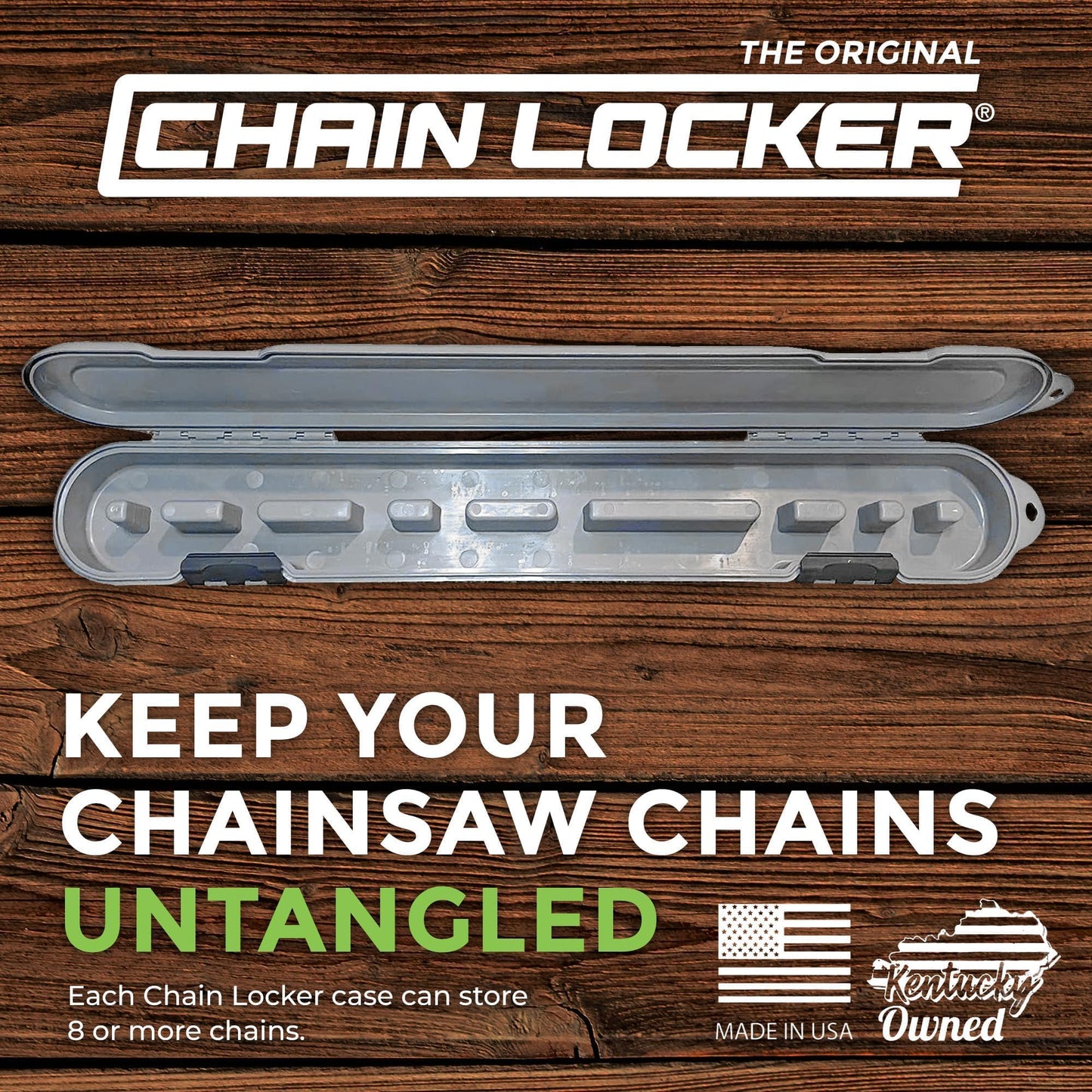 Original Chainsaw Chain Storage - Universal Portable Saw Chain Holder Case For all Chains up to 20” Inch Blades - Can Stack 2 Inches Deep, Fits a Minimum of 8 Chains, Made in USA - Gray