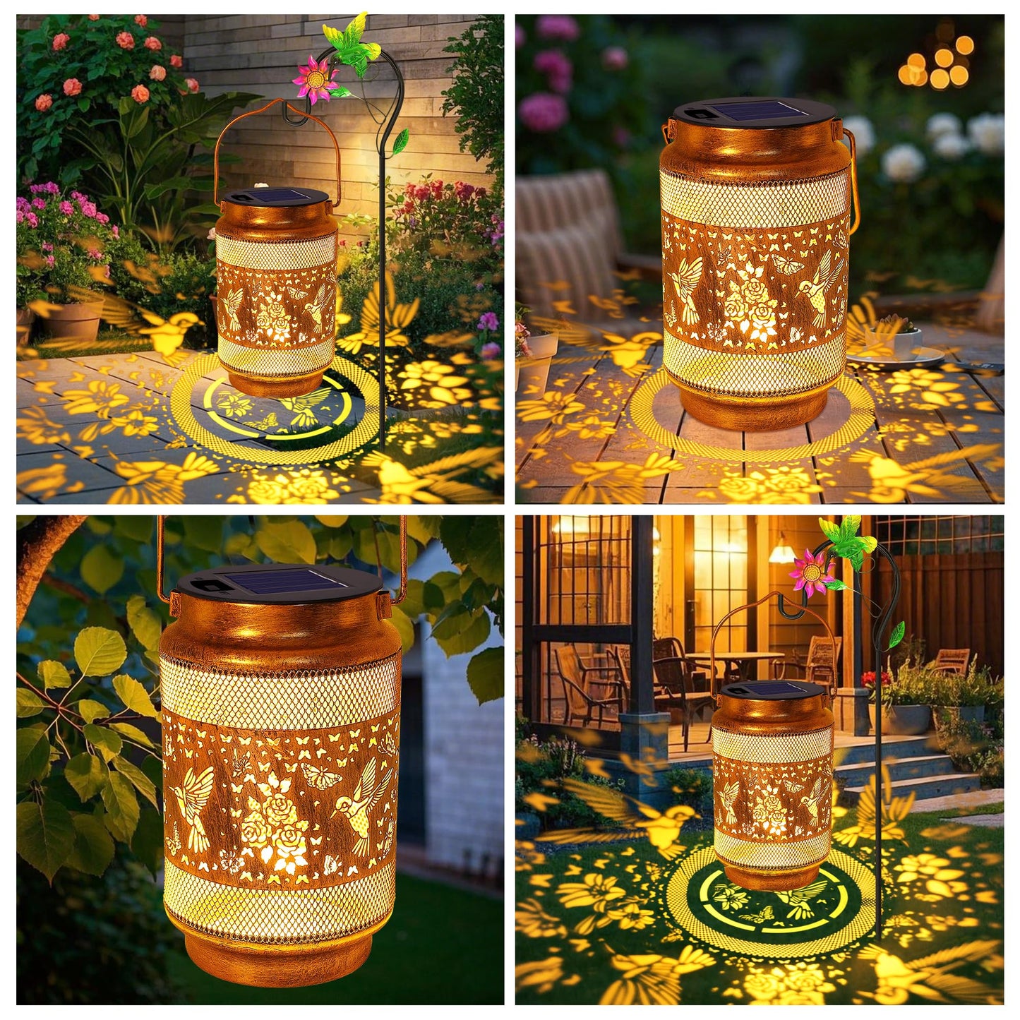 Hummingbird Solar Lanterns Outdoor Waterproof with Shepherd Hook, Gifts for Mothers Day Birthday Women Mom Grandma, Metal Solar Hanging Lights Garden Decor for Outside Yard Patio Pathway Porch
