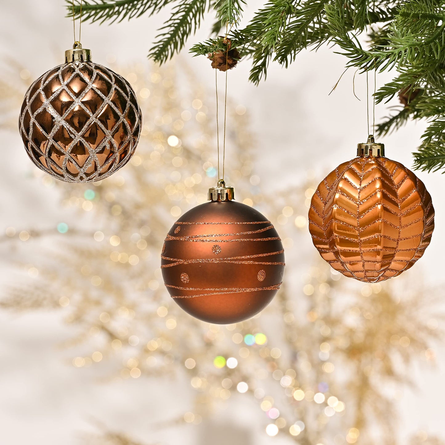 Valery Madelyn Luxurious Copper Gold Christmas Ball Ornaments, Shatterproof Christmas Tree Ornaments for Xmas Decoration (2 Items Bundle