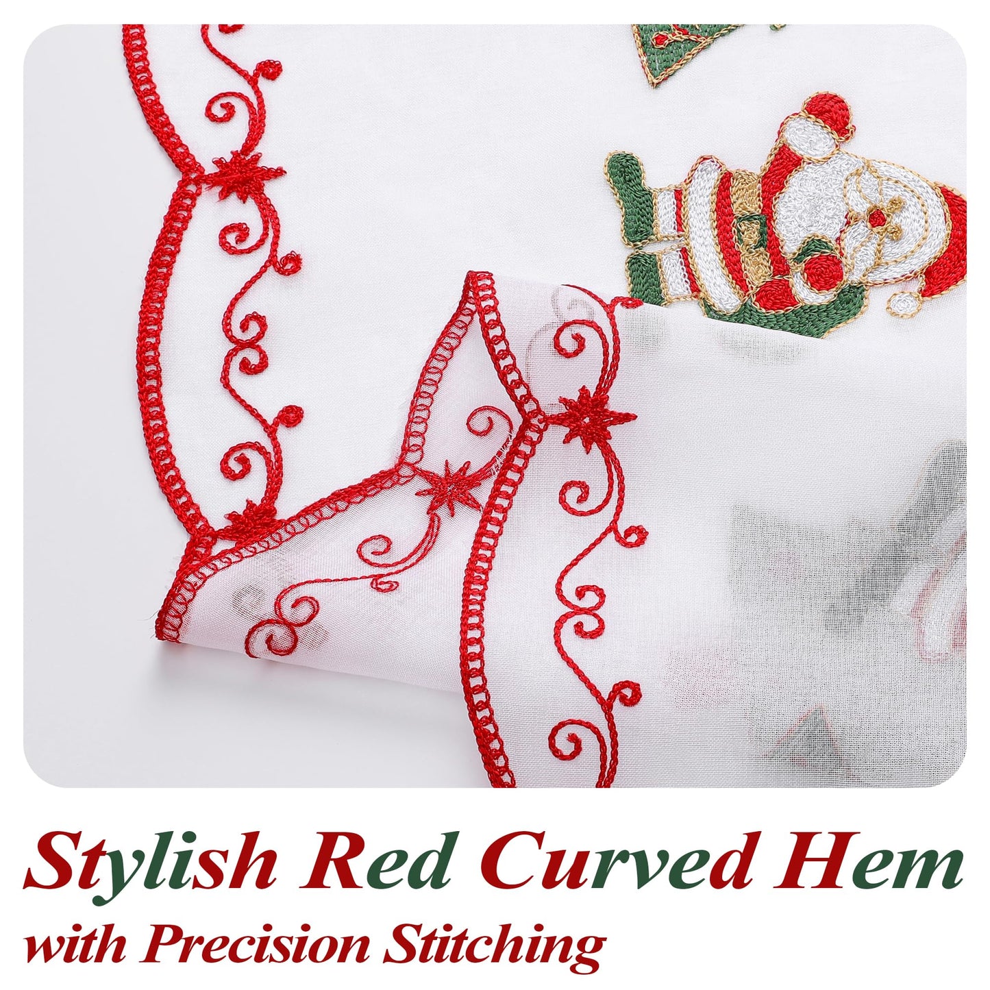 BROSHAN Red Embroidered Sheer Christmas Window Curtains 84 inches Long for Living Room- Xmas Tree Santa Patterned White Drapes 2 Panels Set for Winter Holiday Bedroom Dining Room Decor,Gold Green