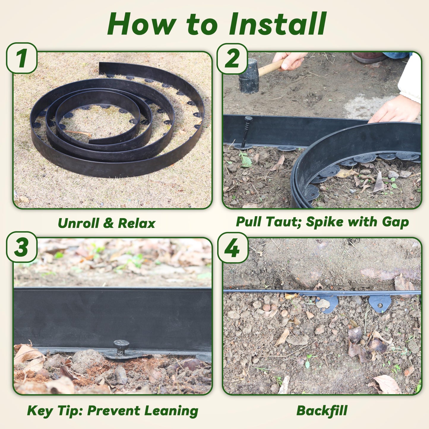 Gardzen Landscape Edging Kit, 40-Foot Long, 3-Inch Tall, No Dig Garden Edging Border for Flower Beds, Tree Rings, Pathways, Includes 40 Spikes