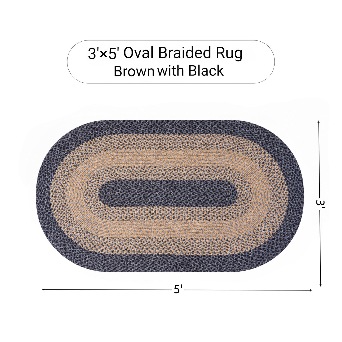 RCTJHOME 3x5 Oval Braided Area Rug, All-Season Farmhouse Rug for Living Room, Dining Room & Kitchen, Door Mat with Anti-Slip Pads for High Traffic Areas, Rope Rug Without Rubber, Brown with Black