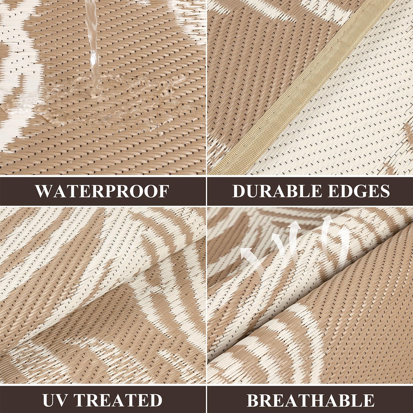Pauwer Waterproof Outdoor Rug 5x8, Reversible Plastic Straw Patio Camping Rug, Indoor Outdoor RV Mat Carpet for Deck, Camper, Porch, Balcony, Backyard, Picnic, Leaf Brown