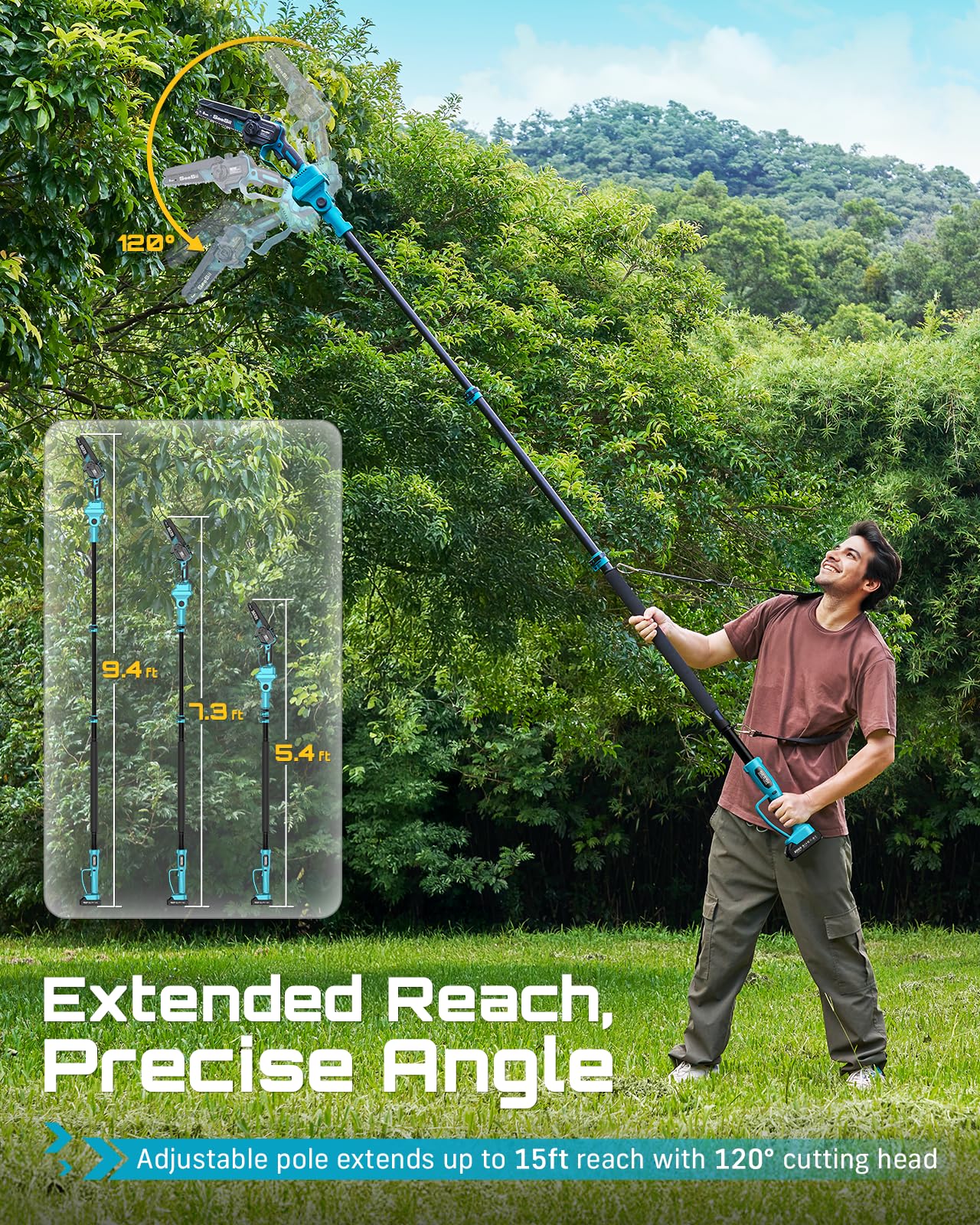SEESII 2-in-1 Electric Pole Saws for Tree Trimming, 6 Inch Mini Chainsaw Cordless with Extension Pole, Battery Powered Pole Chain Saw, Tree Trimmer Limb Branch Cutter Pruner with 2 Battery P6 Plus