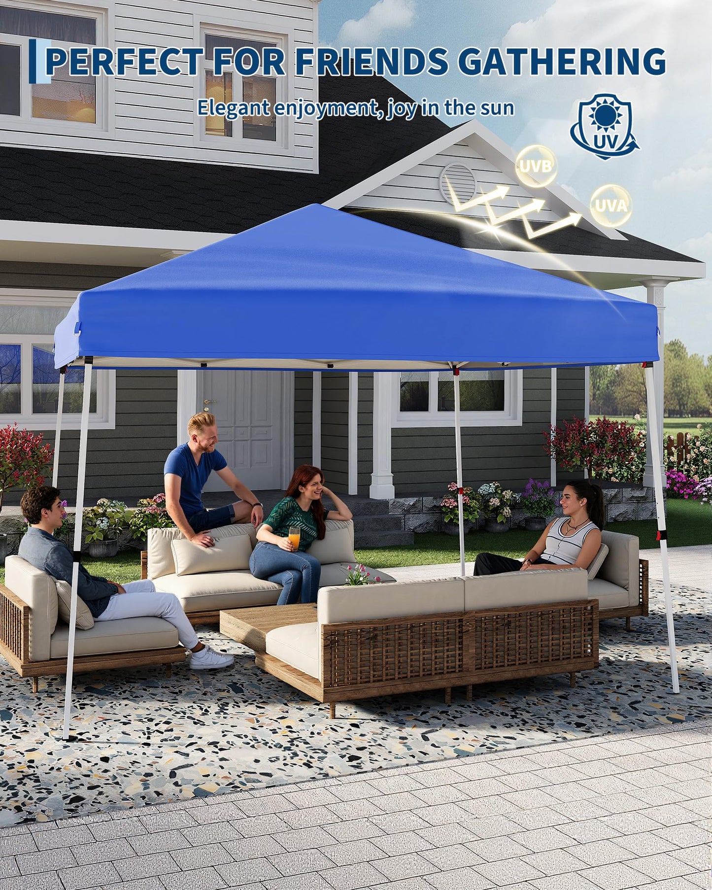 Garvee Canopy Tent, Garvee 10X10 FT Pop Up Canopy Outdoor Instant Tent Slant Legs with Carrying Bag, Portable Gazebo Shelter for Patio Deck Garden Beach - 8X8 FT Canopy Cover
