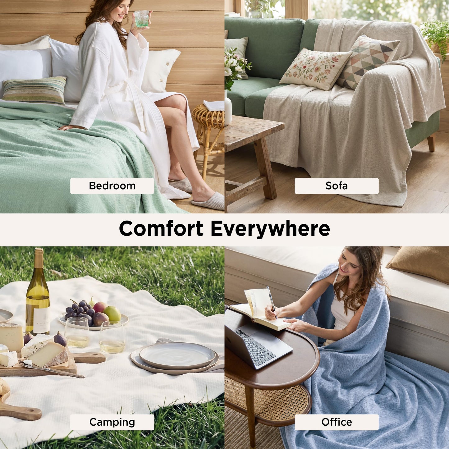 Bedsure GentleSoft 100% Cotton Blanket Queen Size for Bed - Breathable and Lightweight, Soft Cozy Textured Herringbone Woven Blanket for Summer Spring, Home Room Decor, Linen Beige, 90x90 inches