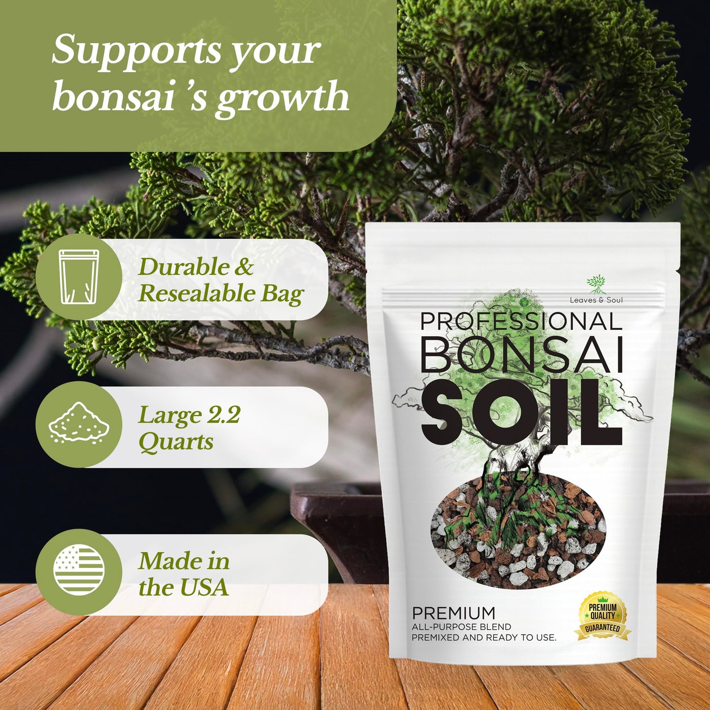 Professional Bonsai Soil Mix Ready to Use | Large 2.2 Quarts, Premium Potting Soil for Bonsai Trees, Fast Draining Blend Lava Limestone Pearock Calcined Clay Pinebark Indoor Outdoor | Made in USA