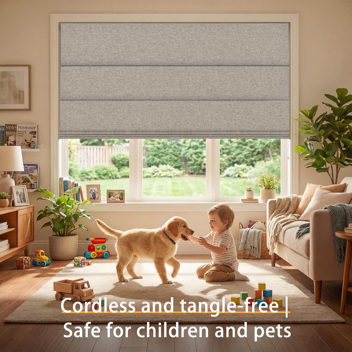 BERISSA Blackout Roman Shades for Indoor Windows Cordless,Pull Down Linen Fabric Roman Blinds,Privacy Window Shades for Door Windows,Bedroom,Office,Easy to Install,Light Brown,29" W x 48" H