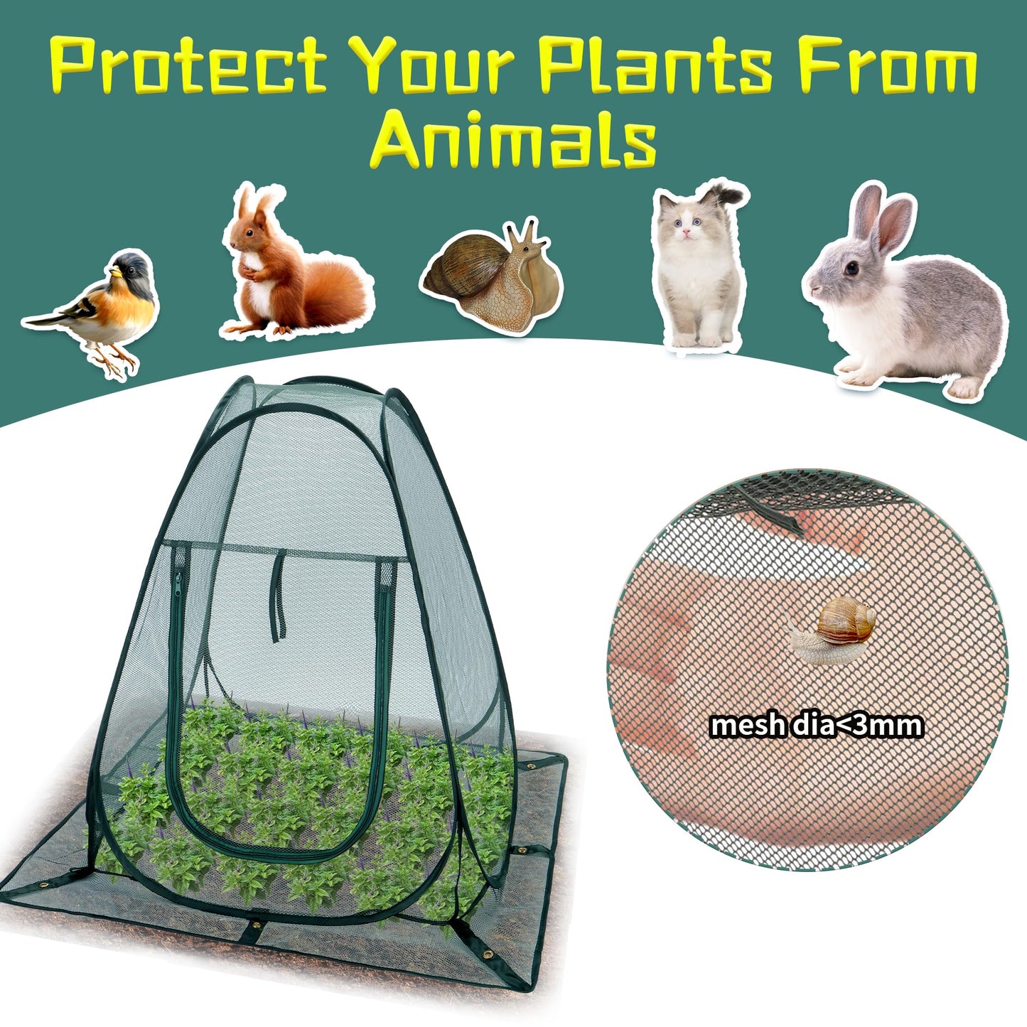 Homiton 2 Packs Pop up Garden Netting Cover Plant Guard Cover with 16 Stakes Bird Plant Tent Protector for Vegetables Fruits Flowers (2, 28 * 28 * 32 inch)
