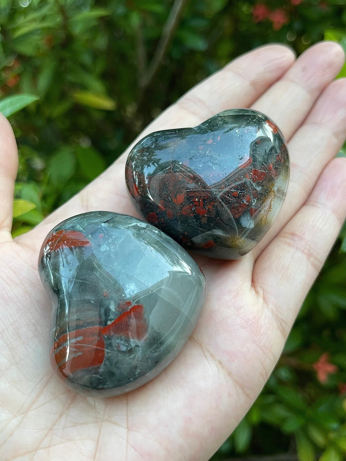 GAF TREASURES Bloodstone Gemstone Hearts, Polished Bloodstone Puffy Hearts, Bloodstone Crystal Palm Stone, Bloodstone Healing Crystal Hearts (1 Heart)