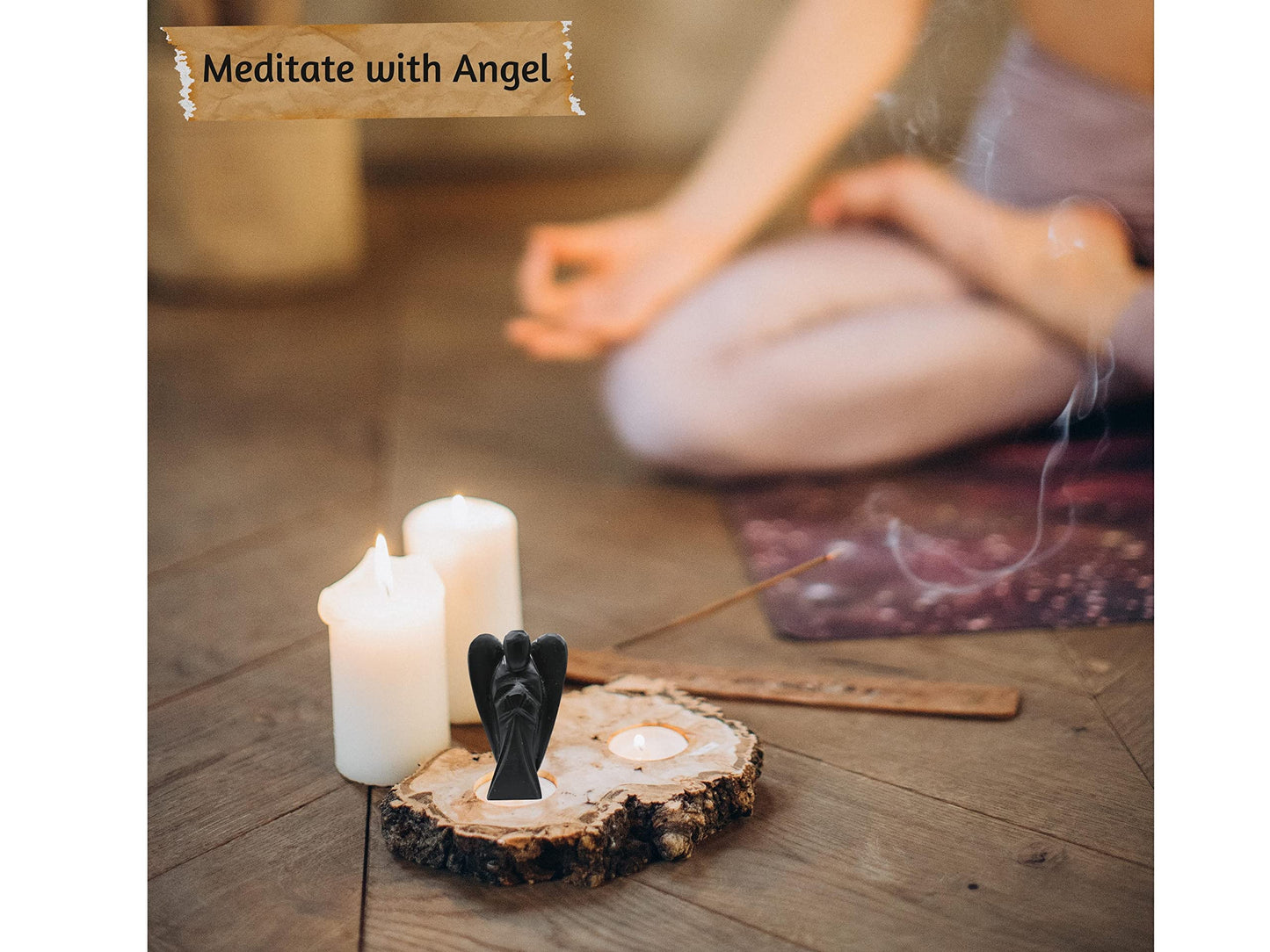 Amazing Gemstone Shungite Crystal Guardian Angel Figurines Ornament for Healing Birthstone, Decoration Statue (Hand Carved Pocket Gemstone Angel) (2 inch)