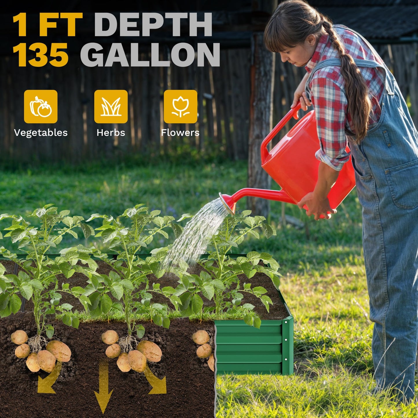 DWVO 2pcs 6 x 3 x 1 FT Raised Garden Bed Kit, Outdoor Galvanized Flower Bed with Gloves, Large Metal Planter Box for Vegetables, Flowers, Herbs, Fruits, Green