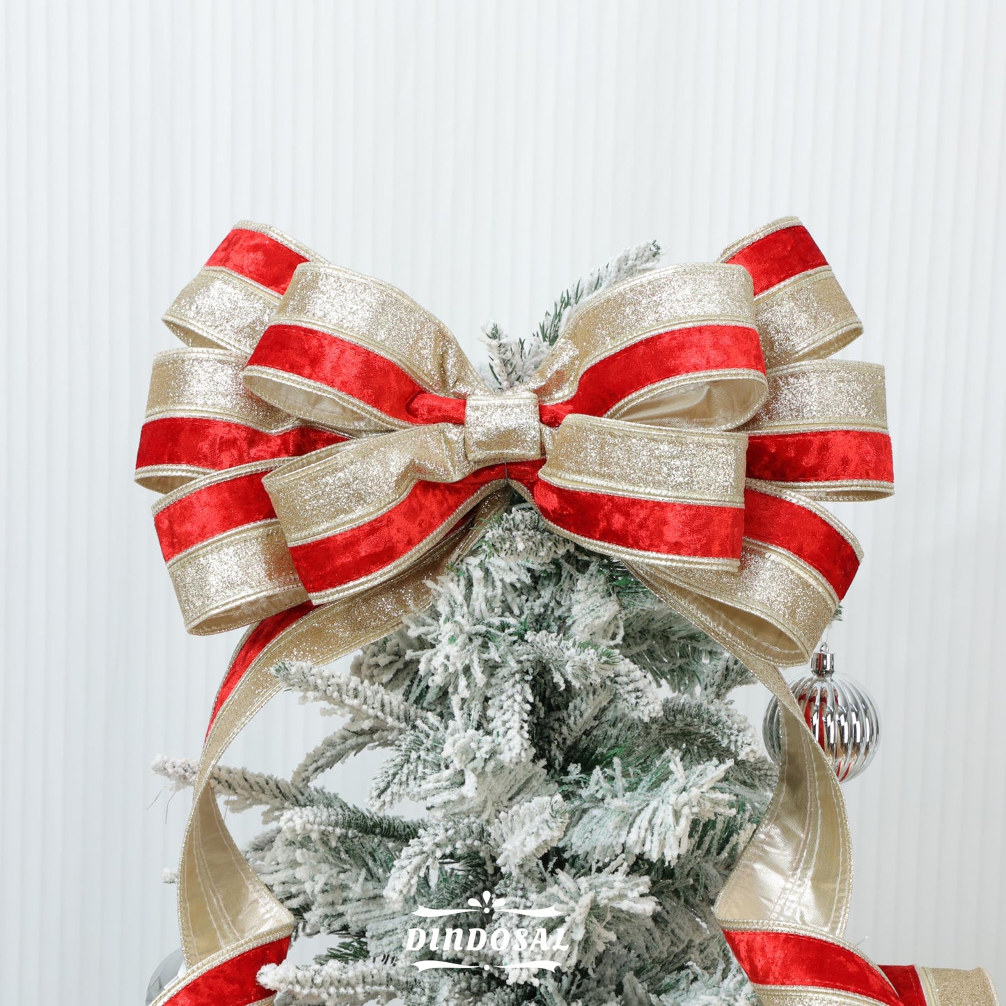 DINDOSAL Red Velvet Wired Ribbon 2.5 Inch x 10 Yards, Champagne Glitter Two Tone Christmas Ribbon for Tree, Wreaths, Bows, Garlands, Gift Wrapping, Holiday Decor