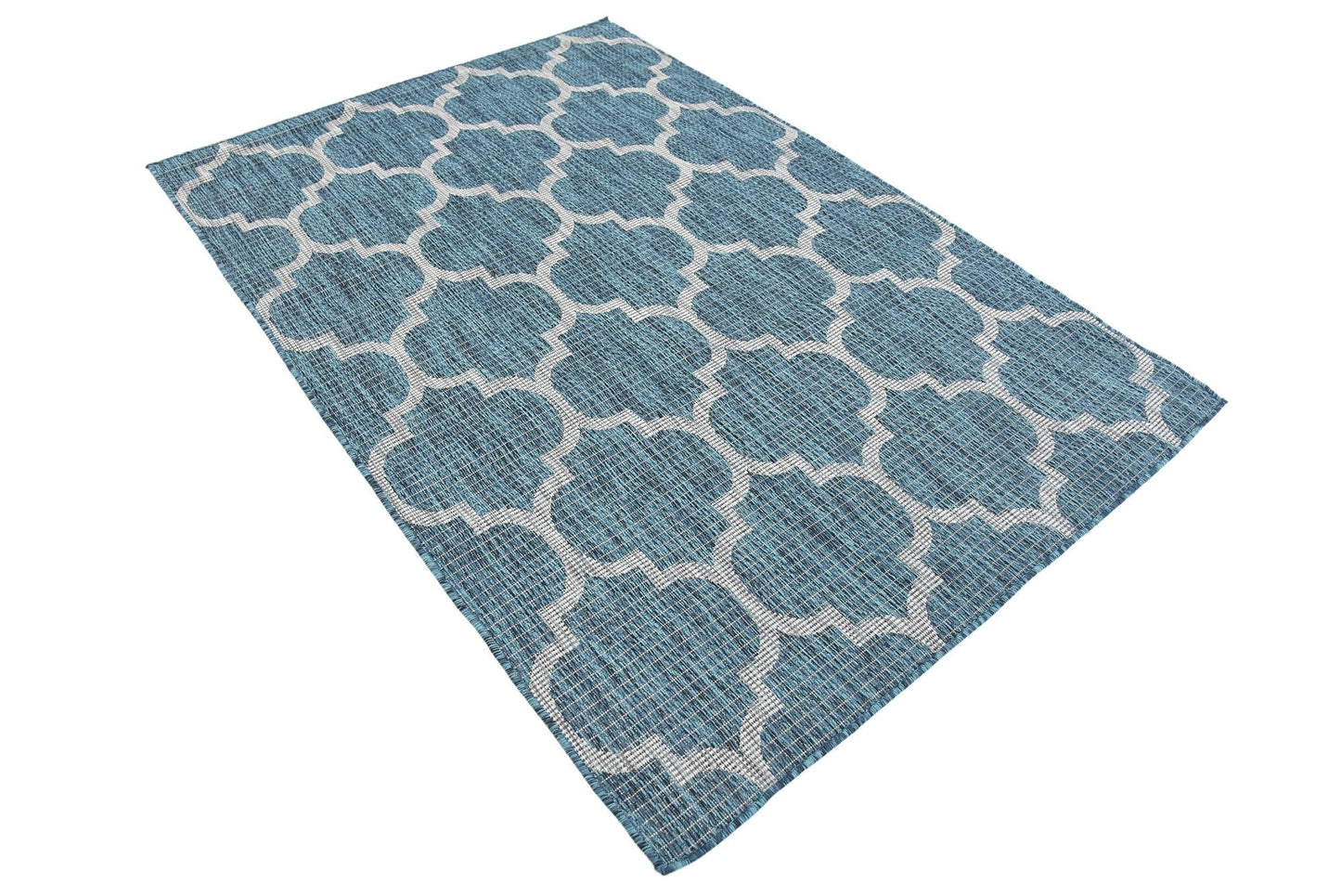 Unique Loom Outdoor Trellis Collection Area Rug (4' 1" x 6' 1" Rectangle, Teal/ Gray)
