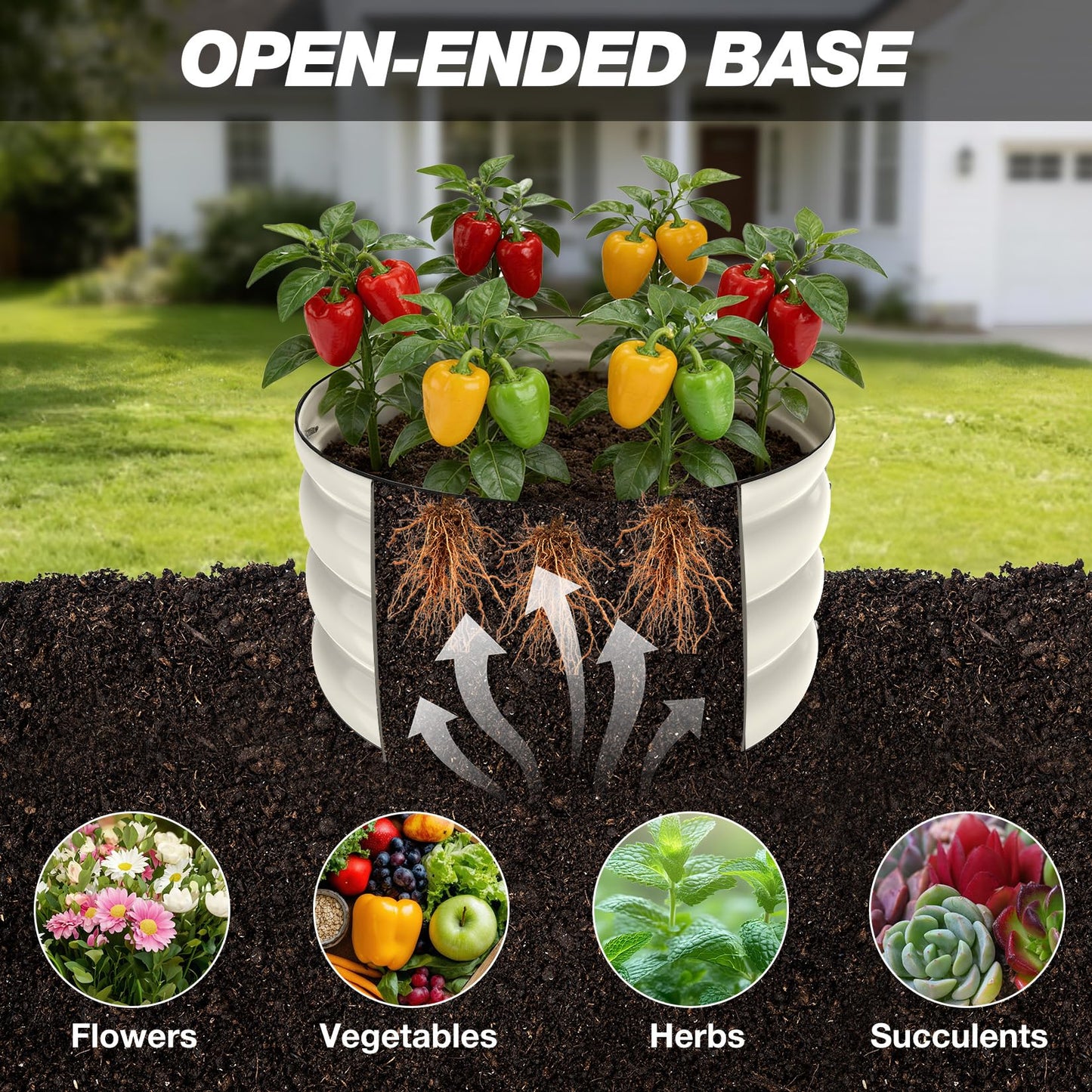 SHALL 8PC Galvanized Raised Garden Bed Kit, 3Pc 2x2x1ft Round Planter Boxes Outdoor W/Mini Seed Spreader, Disk Seeder, 2X Seeding Transplanters, Protective Gloves for Flowers Fruits Vegetables Herbs