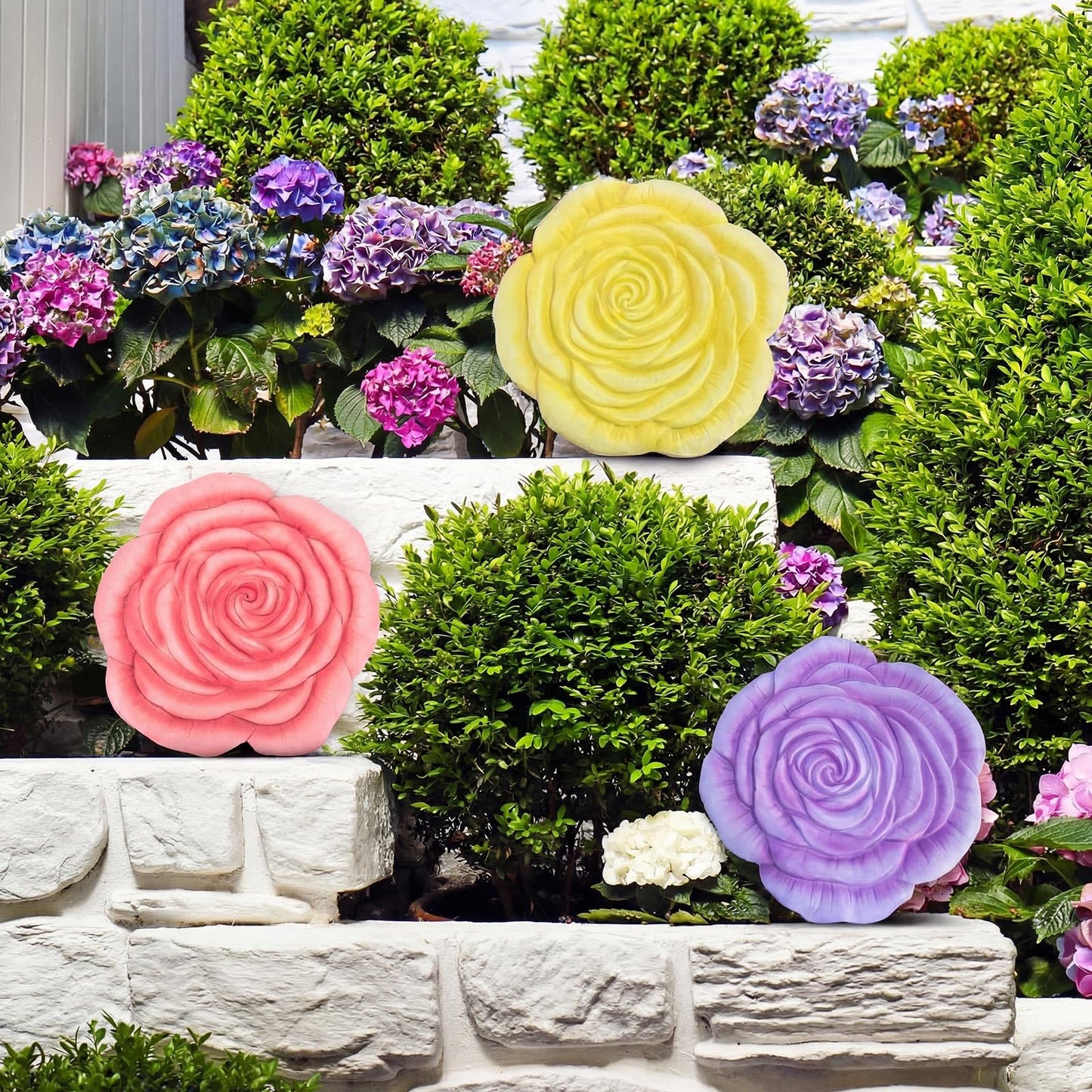 Cinnvoice 3 Pack Garden Stepping Stone Outdoor, Decorative Dimensional Resin Stepping Stones for Patio Pathway Landscaping Walkway Sculpture Yard Backyard Lawn(Rose,10 Inches)