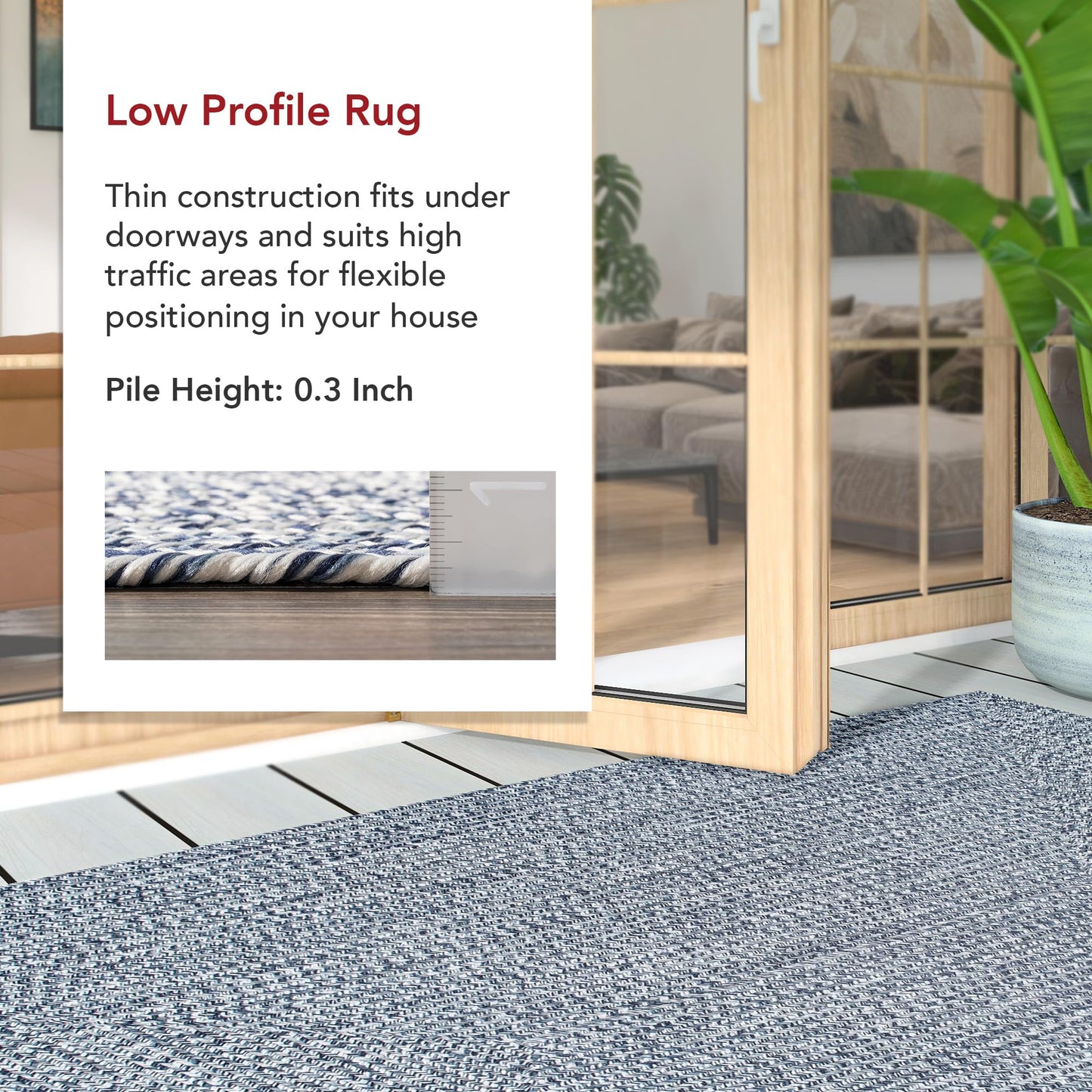 nuLOOM 3' x 5' Solid Hand Braided Indoor/Outdoor Area Rug, Pet-Friendly, High Traffic, Weather Resistant, for Patio, Balcony, Bedroom, Living, Dining Room, Wynn Navy