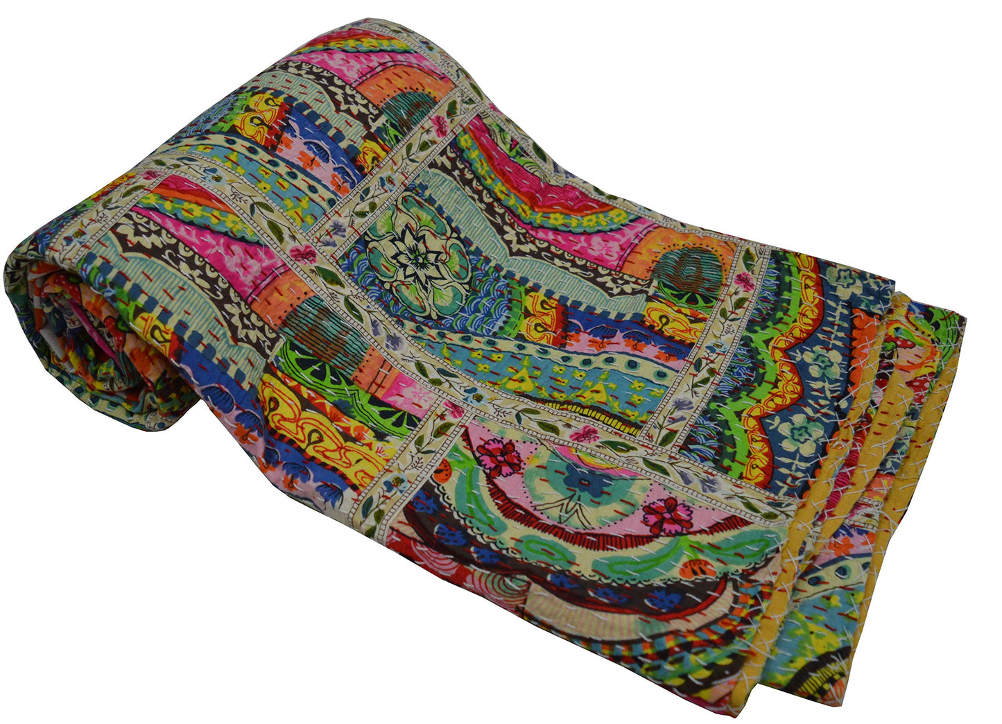 V Vedant Designs Indian Handmade Twin/Queen/King Size Cotton Patchwork Kantha Quilt Reversible Bedding Quilt (Twin)