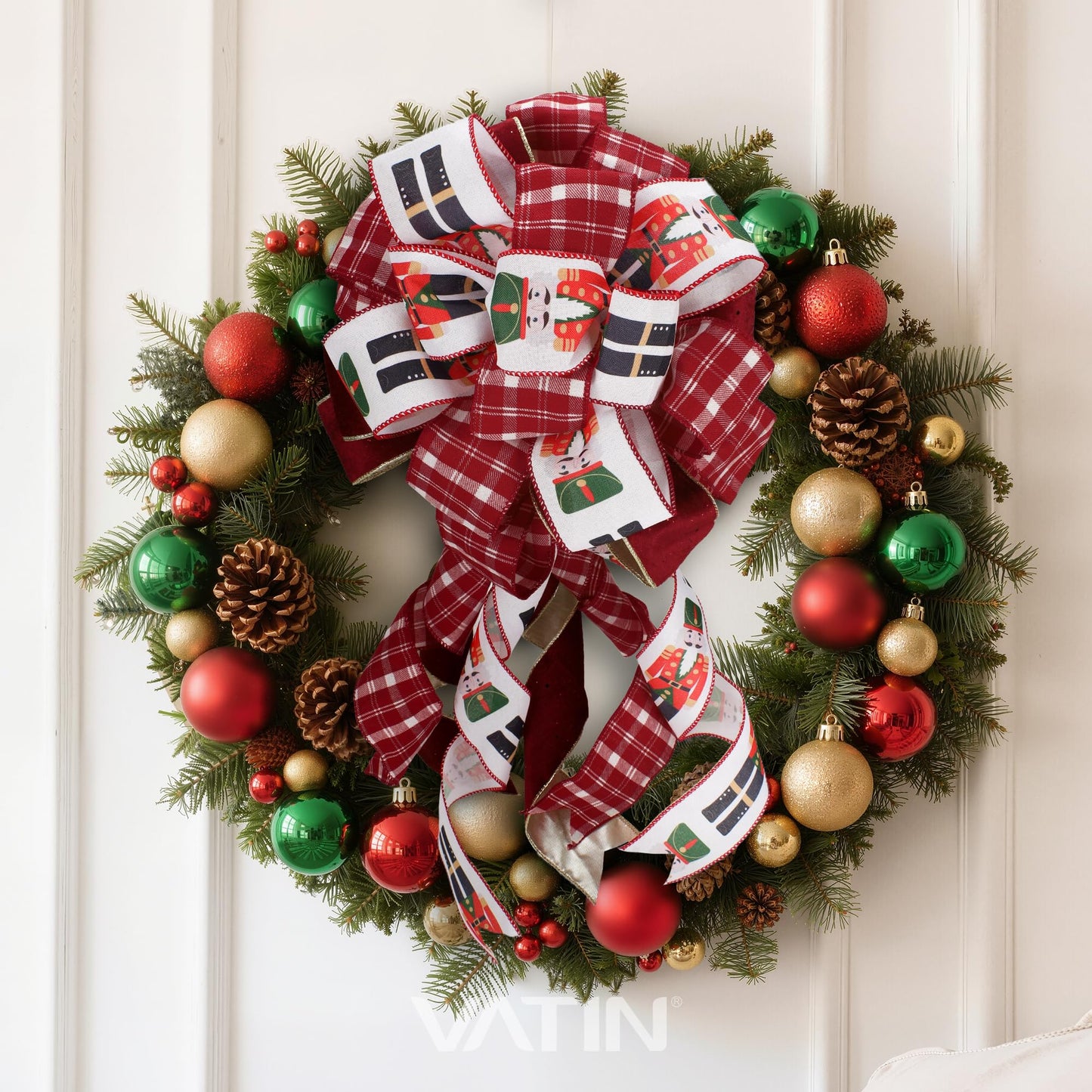 VATIN Christmas Linen Ribbon with Nutcracker Printed, 2-1/2-Inch x 10 Yards Thick Ribbon for Tree Decorations, Gift Wrapping, Bows, Holiday Crafts