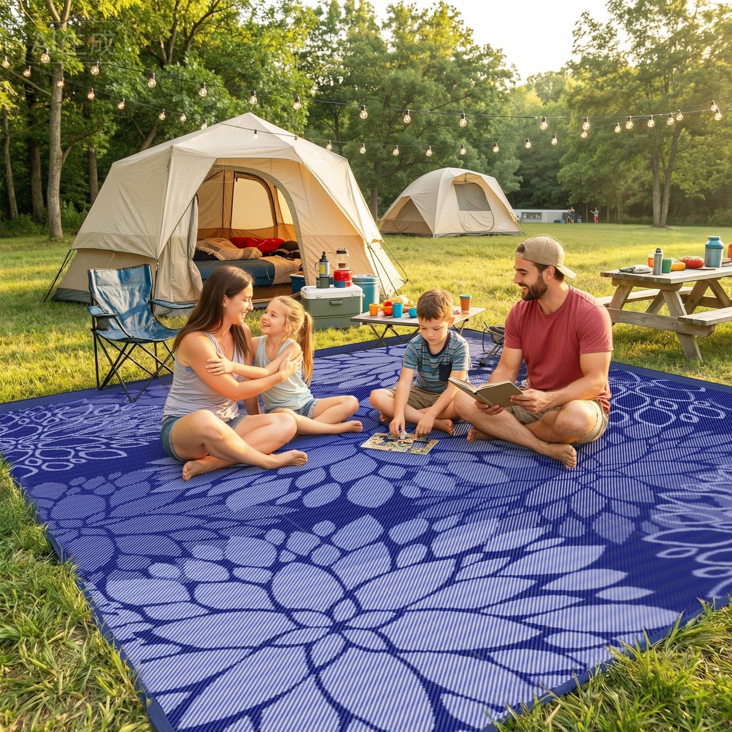 Mattitude Outdoor Rug 5' x 8' Waterproof, Reversible Portable Plastic Straw Area Rugs, Patio Carpet for RV Camping, Porch, Deck, Backyard, Camper, Pool, Picnic, Blue & White