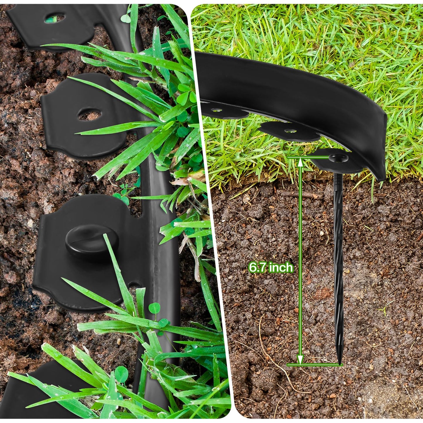 Sasylvia 2'' x 200' Landscape Edging Kit Edging Border Coil Include 120 Anchoring Spikes 10 Connectors Plastic Garden Border for Lawn Garden Grass Yard Home(Black)