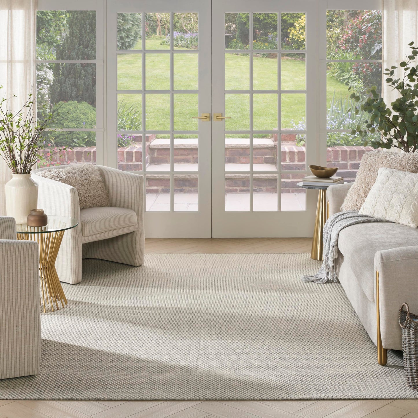 Nourison Home Courtyard Ivory Silver 8' x 10' Area Rug - Easy Clean, Non Shedding, Bed Room, Living Room, Dining Room, Kitchen (8' x 10')