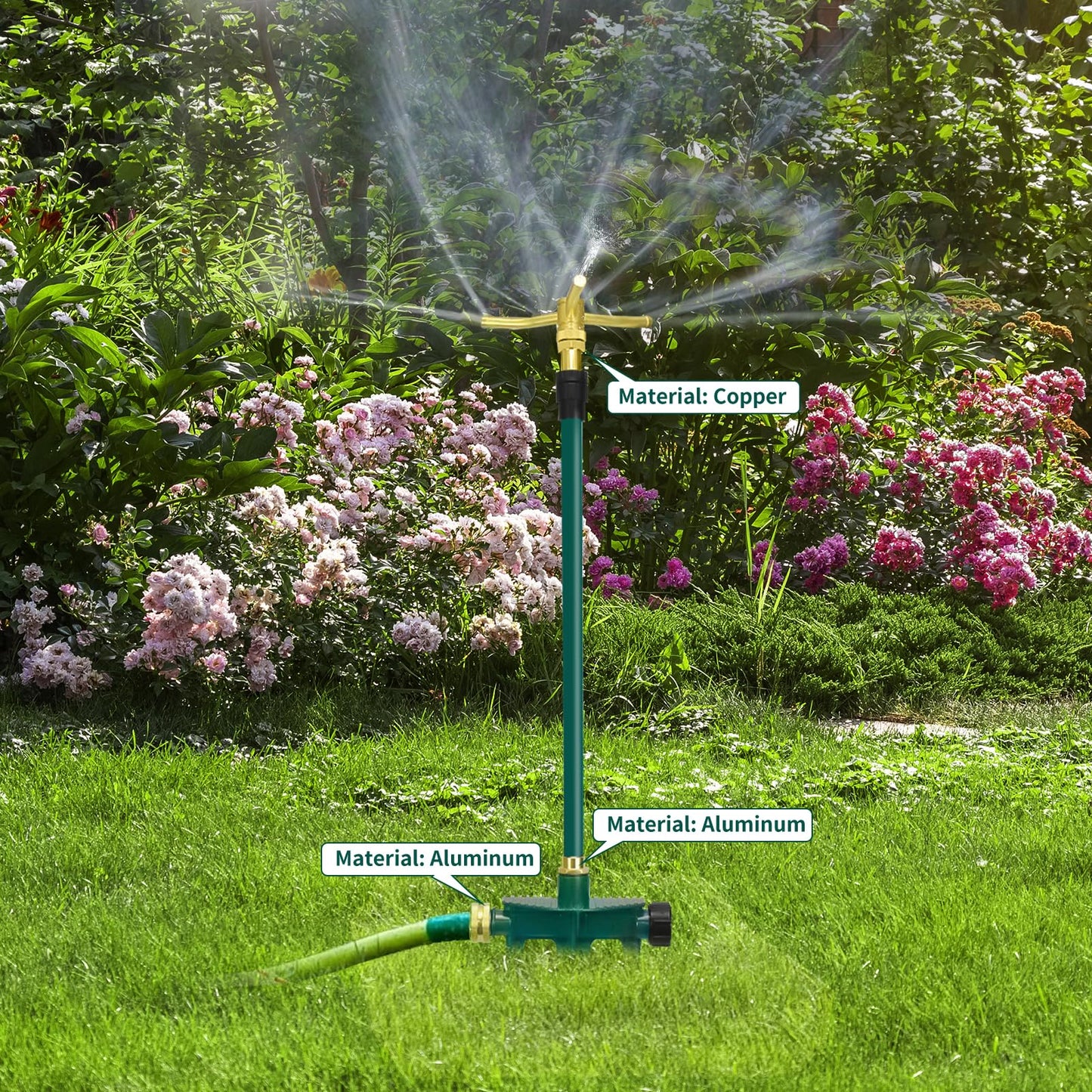 2 Pack Heavy Duty Lawn Sprinkler for Lawn Garden Yard, 360 Degree Rotating Telescoping Sprinkler with Spike, 3-Arm Adjustable Yard Sprinkler for Large Area Irrigation