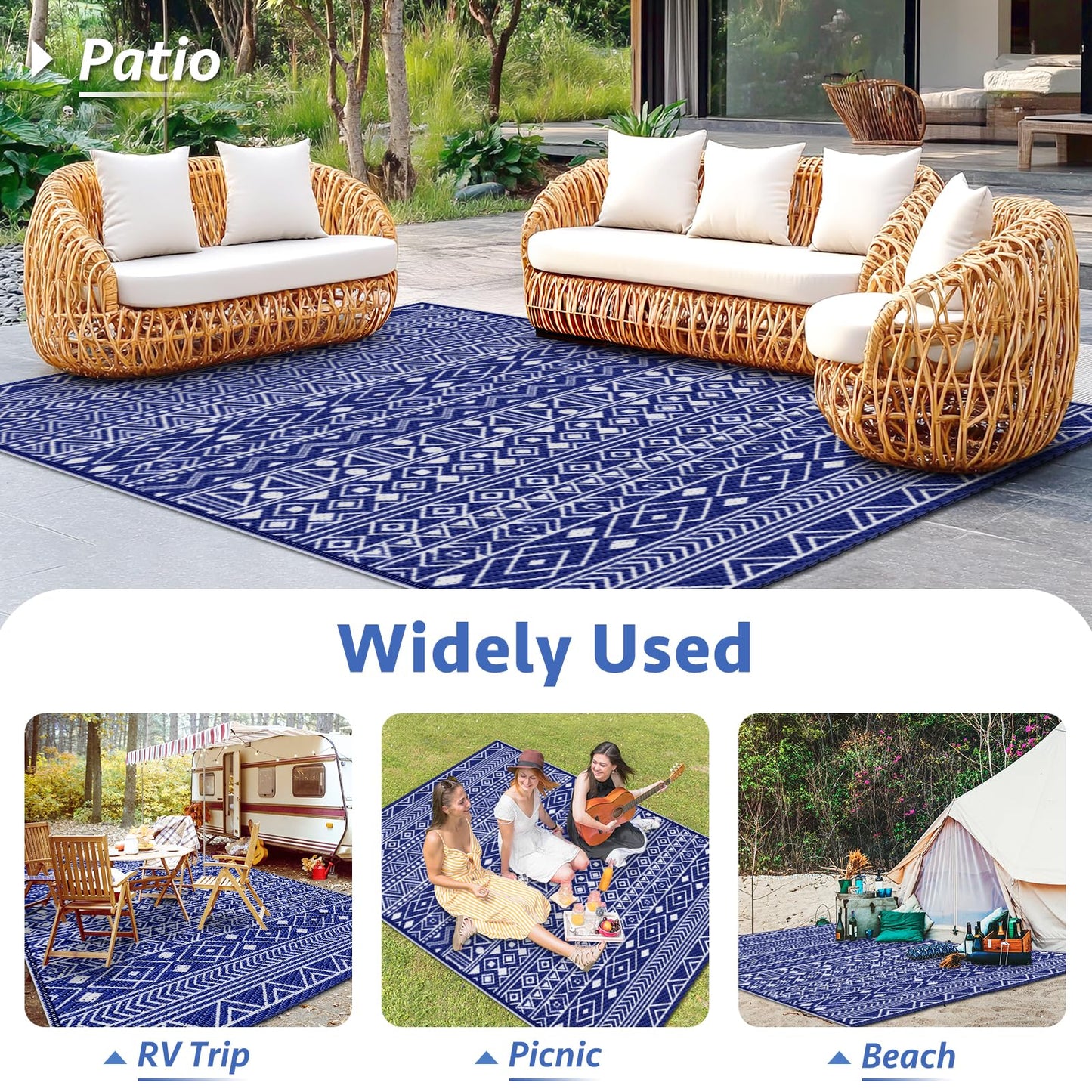 StepLively Outdoor Rug 5x8 ft, Reversible Waterproof Outdoor Plastic Straw Rug, Patio Rug Waterproof, Outdoor Large Area Rug for RV, Camping, Garden, Porch, All-Weather & Easy to Clean(Blue)