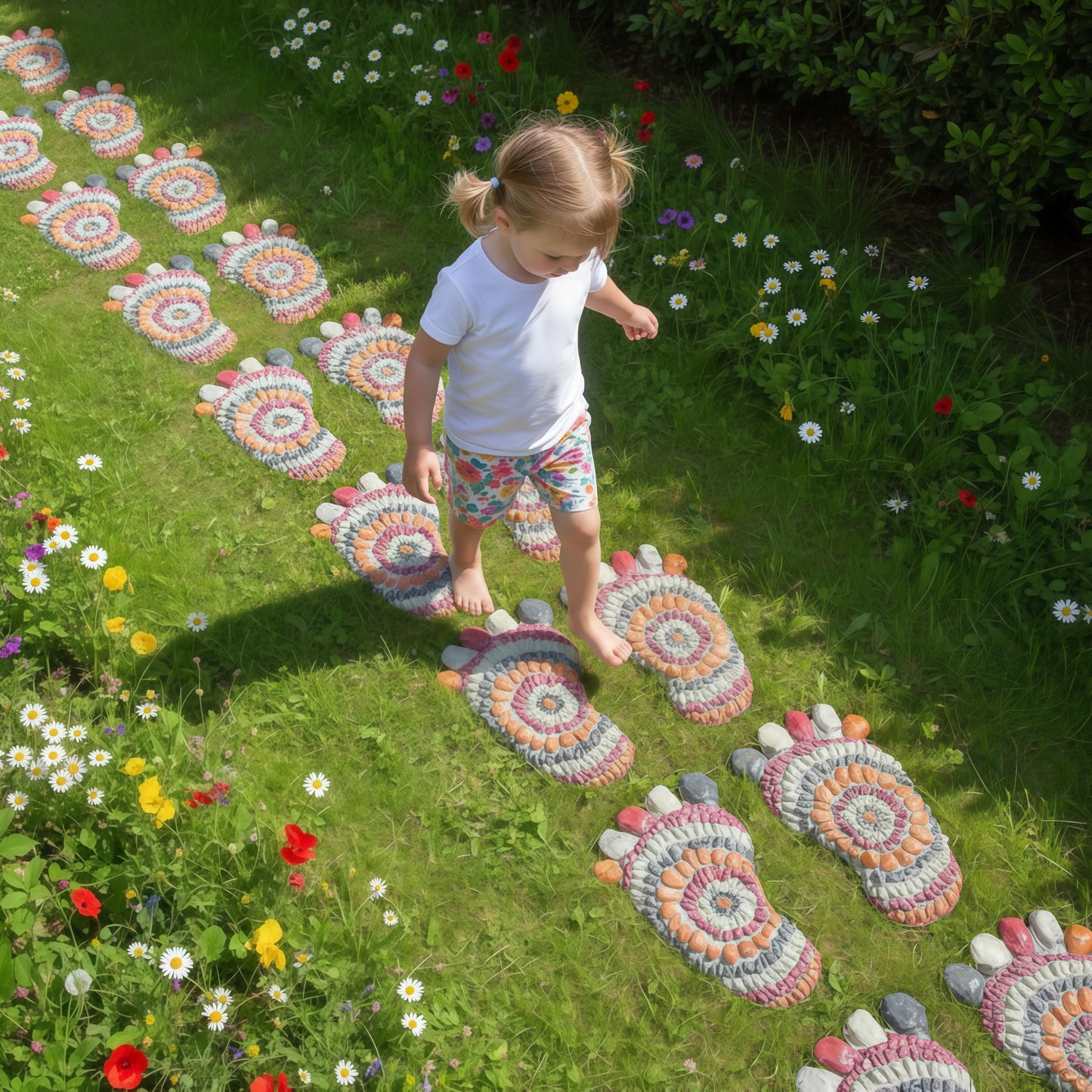 Garden Path Paved with River Pebbles -Footprint Stepping Stones -Garden, Terrace, Garden or Sidewalk Horticultural Design Decorative Stones-Fake Pebbles Children's Stepping Stones (2-piece Set) # A