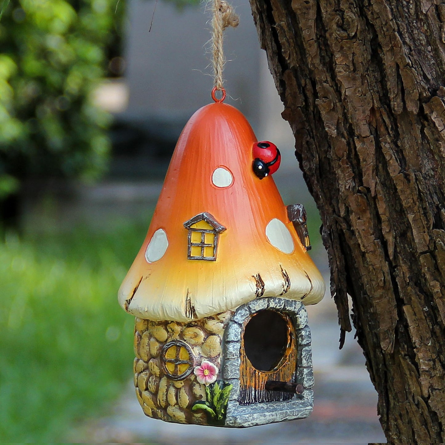 Bird Houses for Outside Hanging Birdhouses Outdoor Decor Unique Mushroom Bird House with Pole for Small Humming Bird Blue Wren Finches Bluebird Nesting Decorative Garden Decoration
