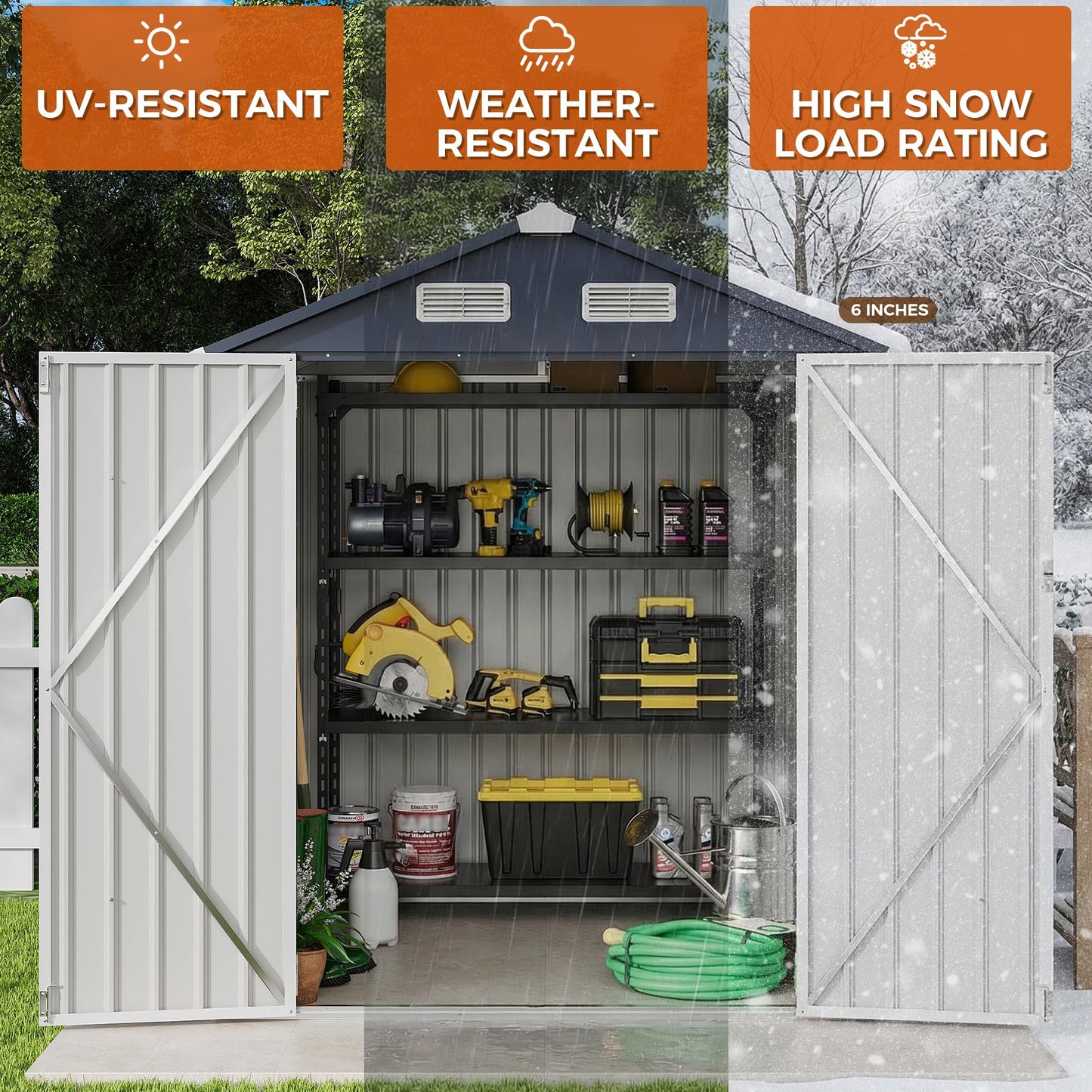IRONCK 5.7x5.7FT Storage Shed, Outdoor Tool Shed with Lockable Doors and Breathable Vent, Outside Metal Garden Storage for Poolside, Backyard, Patio, Dark Blue