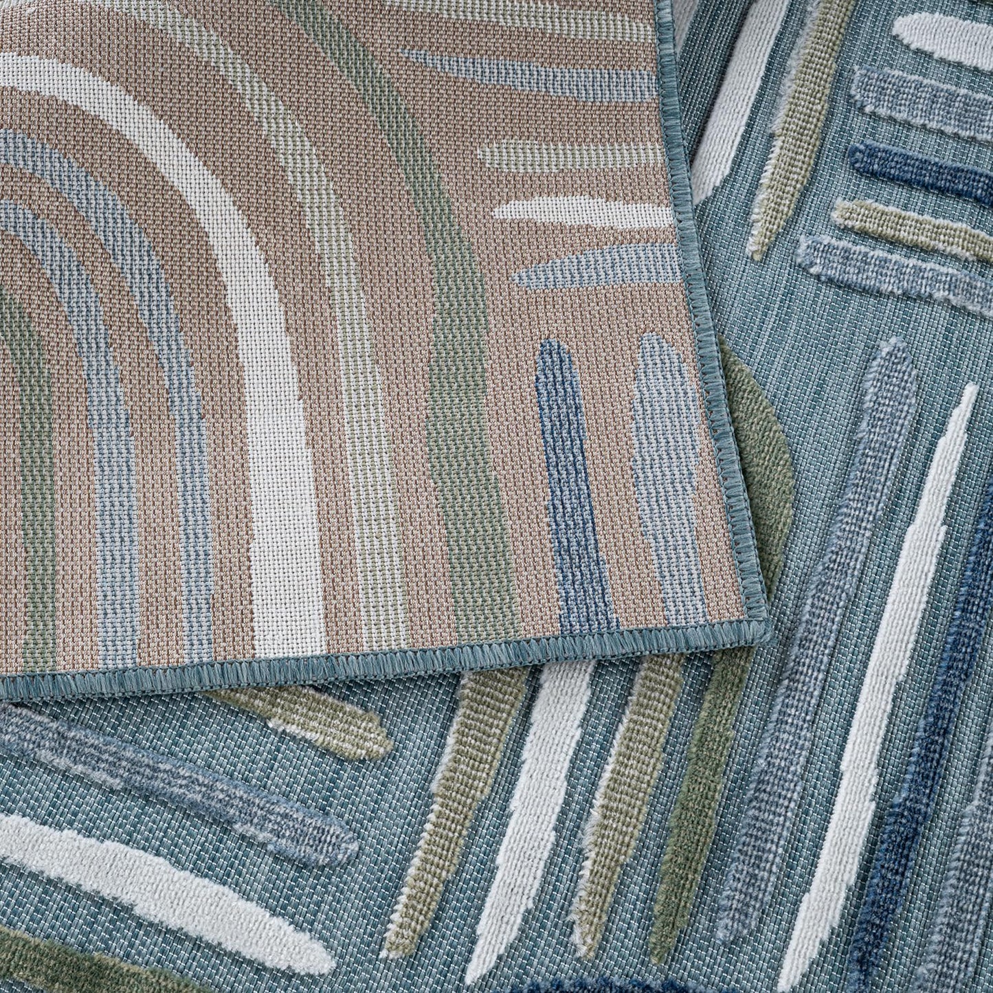 CAMILSON Indoor Outdoor Rug, Aqua 8x10 Geometric Arch Striped Area Rugs for Patio and Home Areas, Easy-Cleaning Non-Shedding Living Room, Garden and Deck Washable Outside Carpet (8 x 10)