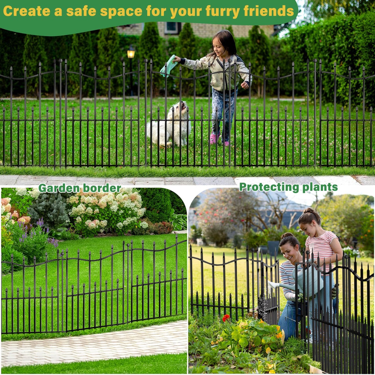10 Panels No Dig Decorative Garden Fence, 24in(H)×22ft(L) Heavy-Duty Rustproof Metal Panels, Outdoor Dog Barrier for Yard & Patio, Landscape, Border| Portable Temporary Fencing