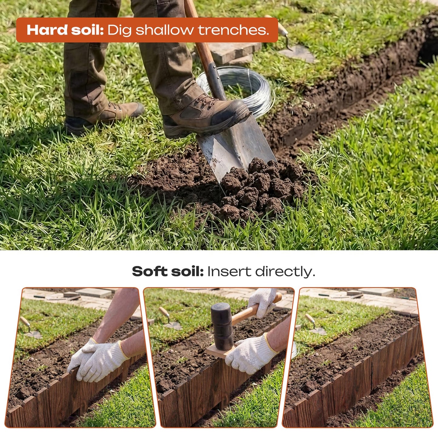 GHWIE Garden Edging Border Garden Fence Wood Fence Border for Yard Patio Path Edging Decorative Landscape Edging Flower Bed Fence,7.87'' H x 48'' L (3)