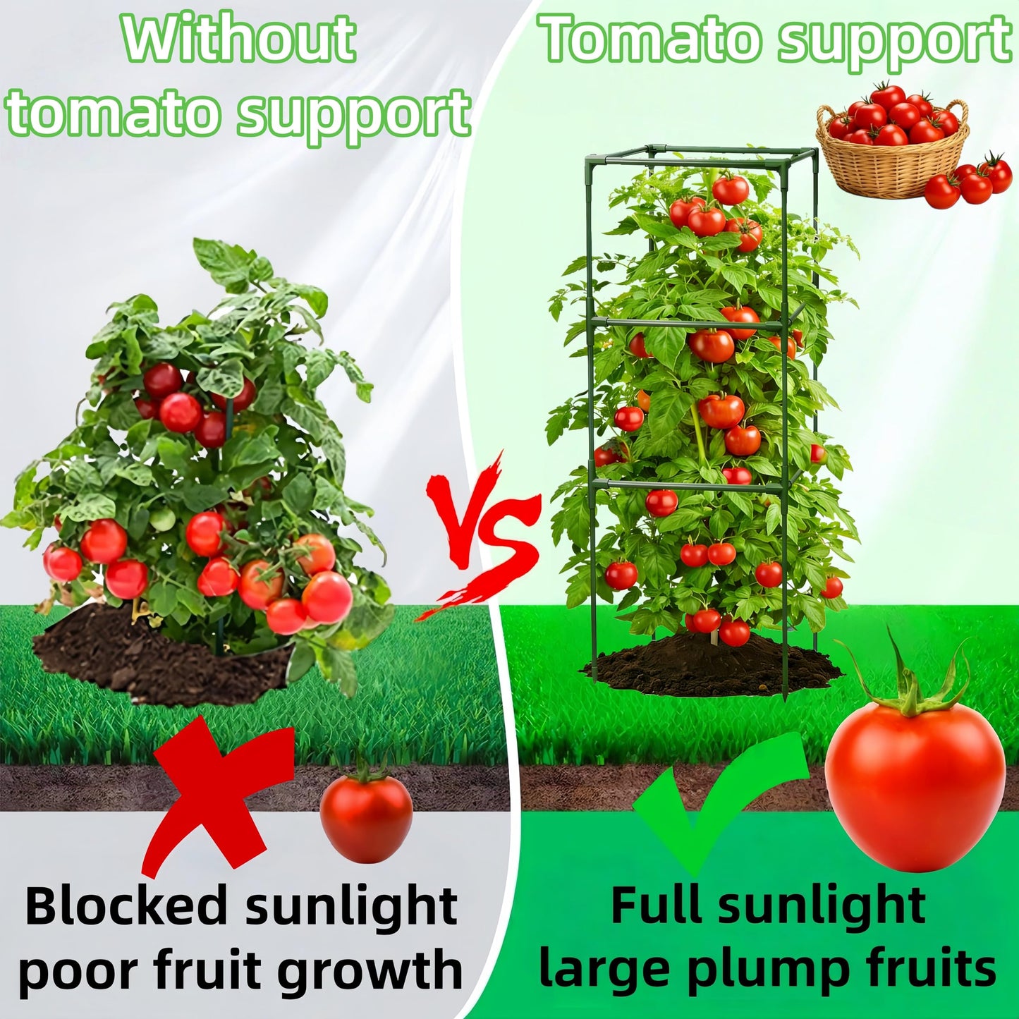 3 Pack Square Tomato Cages for Garden, 48 Inch Tall Heavy Duty Metal Tomato Plant Support Trellis, Adjustable Large Tomato Stakes for Outdoor Pots Climbing Plants, Vegetables, Cucumber