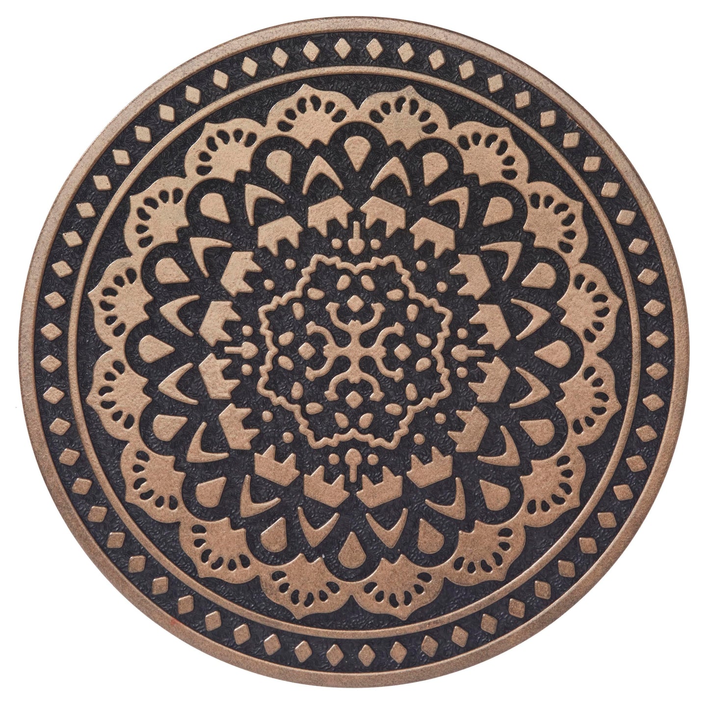 Home Furnishings By Larry Traverso HF by LT Deluxe Rubber Stepping Stone, Mandala Design, Heavy Duty 13"" All-Weather Garden Tile, Black with Antique Bronze Finish, Set of 3, TR0786
