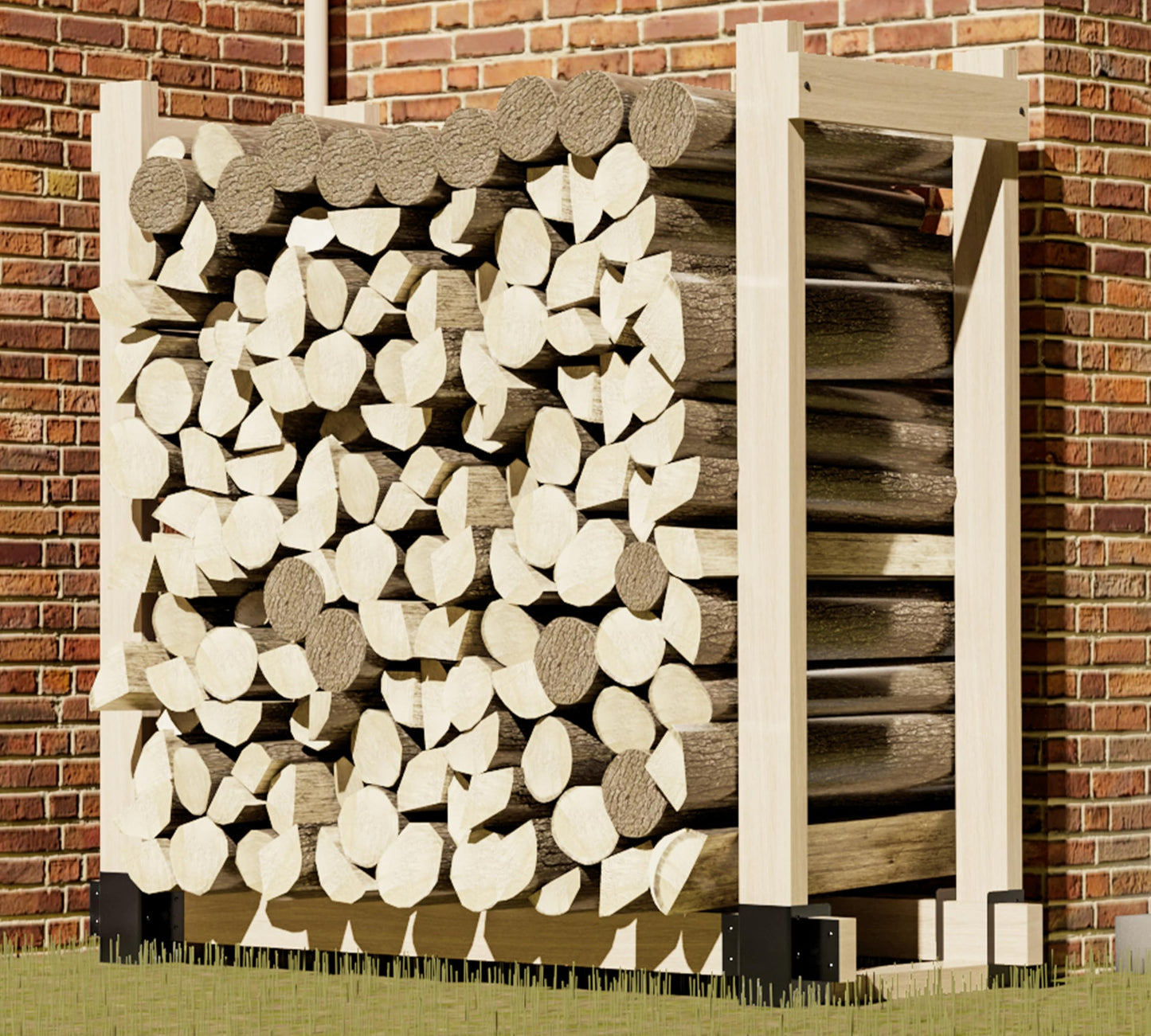 Kingson 4 Pack Heavy Duty Firewood Log Storage Rack Brackets, Adjustable Length Indoor Outdoor Fireplace Wood Holder, Rust-Proof Powder Coated Steel DIY Kit with Screws