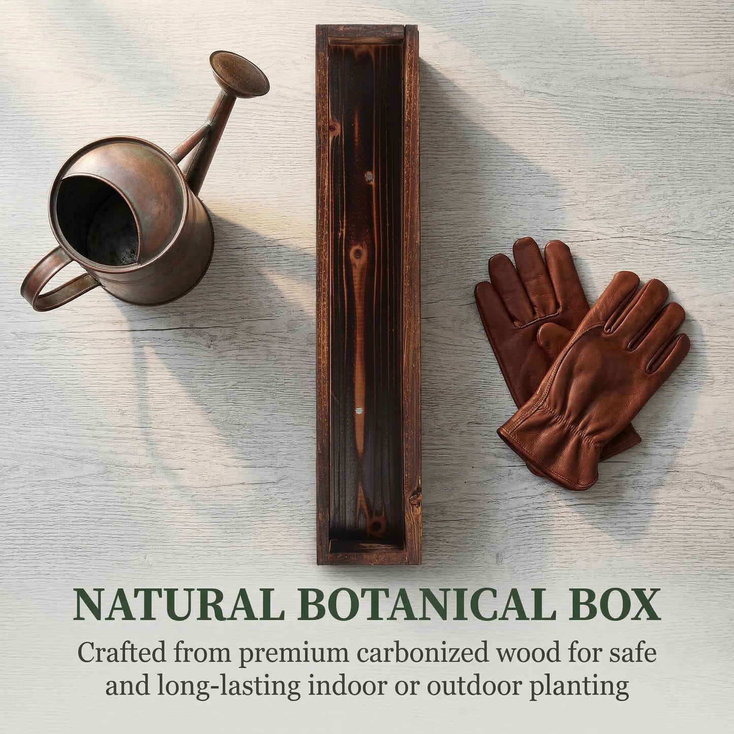 Sewroro Wooden Succulent Flower Box Planter for Indoor and Outdoor Use, Carbonized Wood Window Planter with Drainage Hole, Rectangular Rustic Flower Pot for Balcony Garden