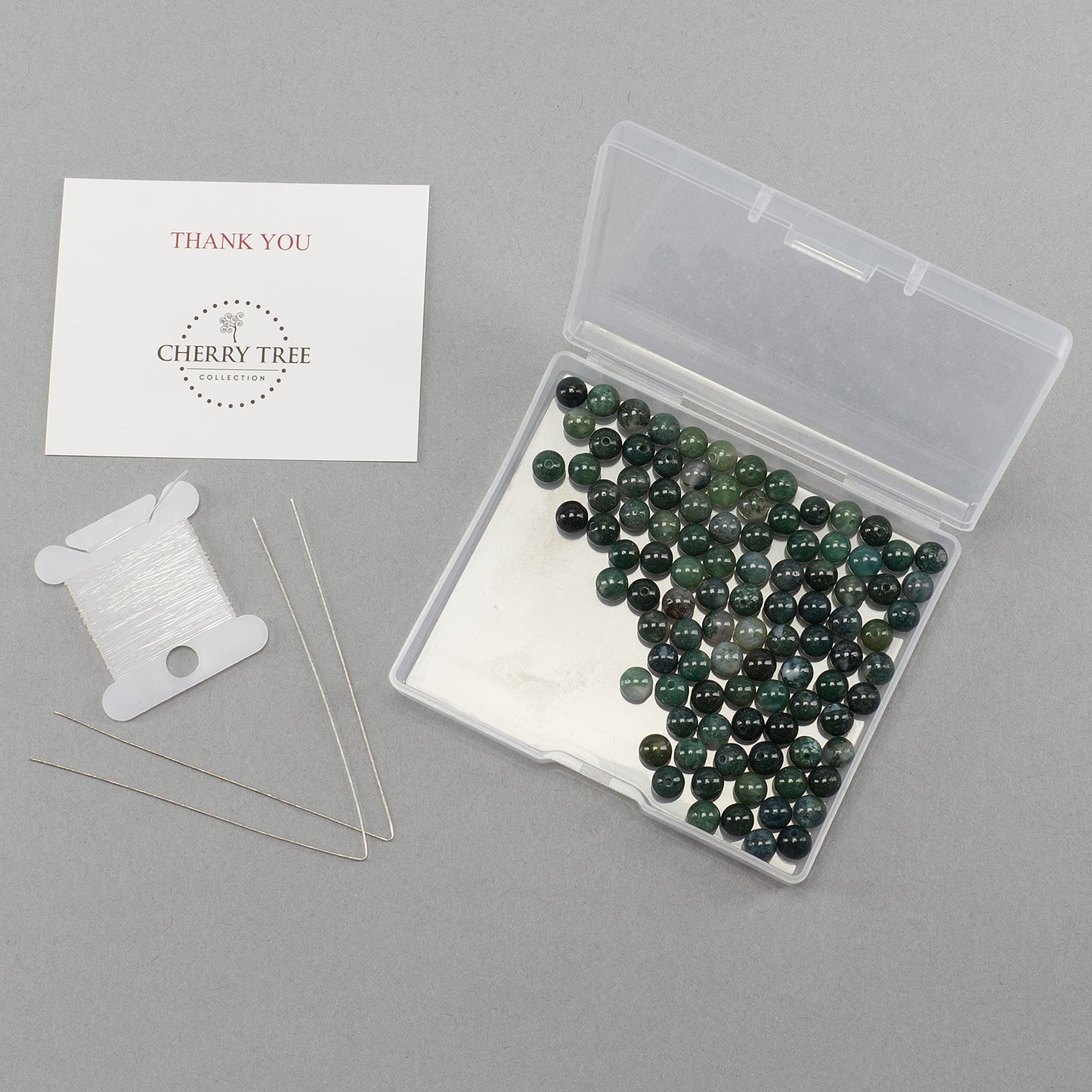 Cherry Tree Collection | 100PCS 6mm Moss Agate Gemstone Round Beads for Jewelry Making | Includes Storage Box, Elastic String, and Needles