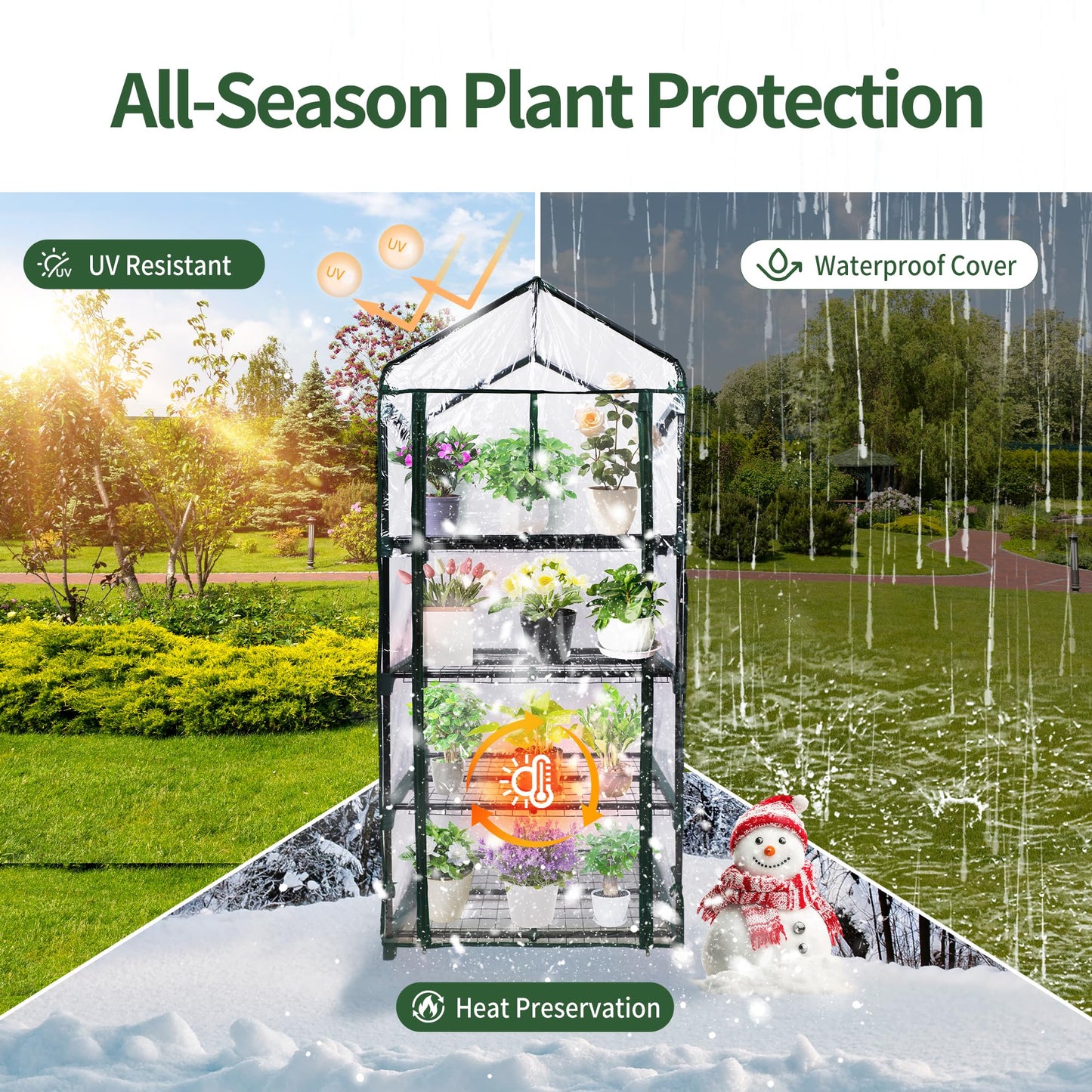PROWORX 4 Tier Mini Greenhouse for Outdoor Indoor, Waterproof Heavy Duty Small Greenhouses with PVC Cover, Portable Green Houses for Outside Winter Plant Protection, 64'' H x 27'' L x 20'' W