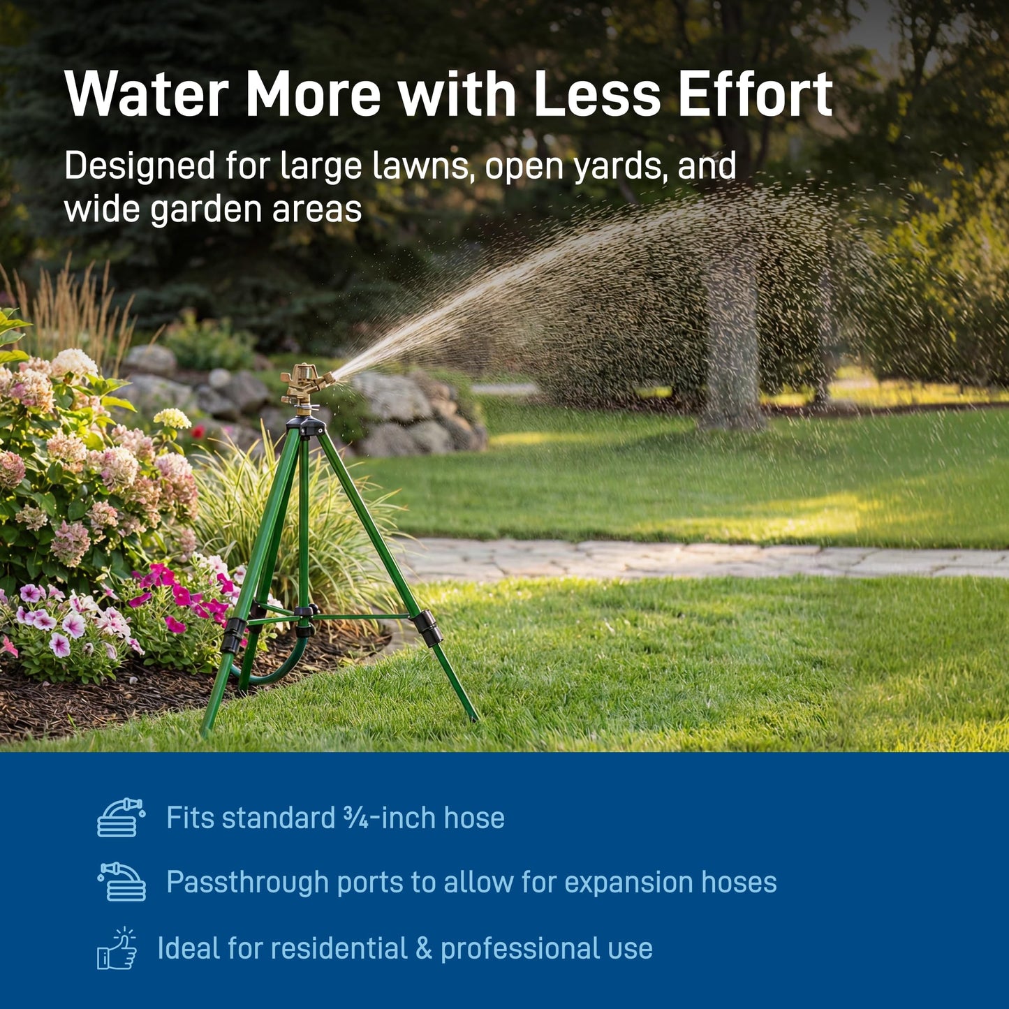Orbit 56667Z Tripod Lawn Zinc Impact Sprinkler - 360 Degree Rotating Sprinkler