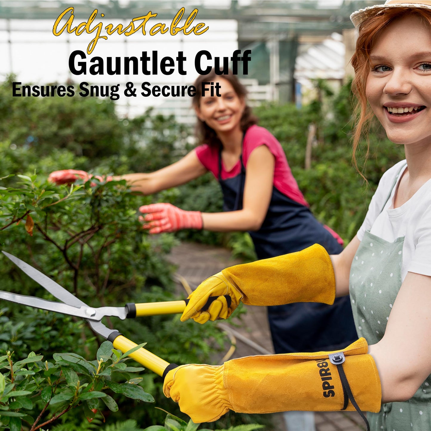 SPIR8UP Cowhide Rose Pruning Gloves, Thorn Proof Long Gardening Gloves for Women & Men, Durable Gauntlet for Cactus Handling (Yellow, Large)