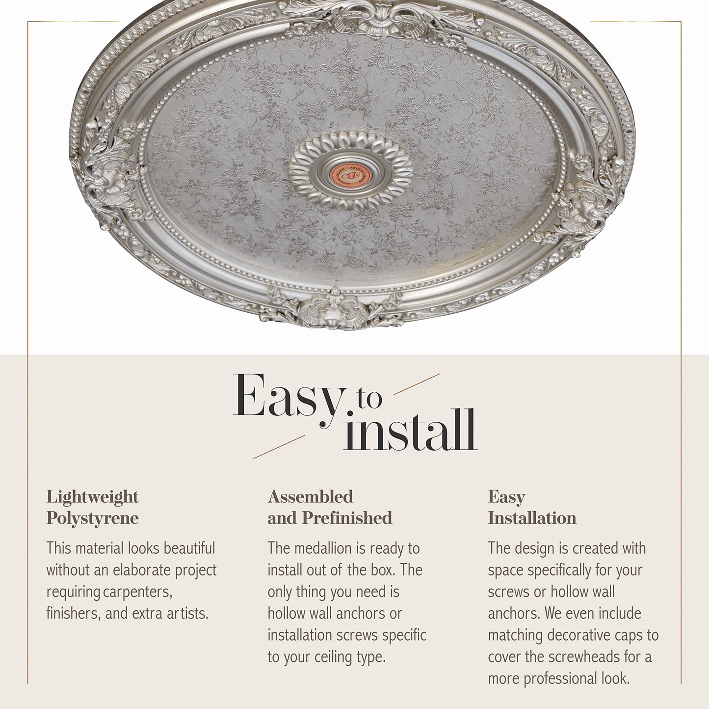 AFD Home Antique Round Silver Chandelier Ceiling Medallion or Fan Medallion, 36 Inches