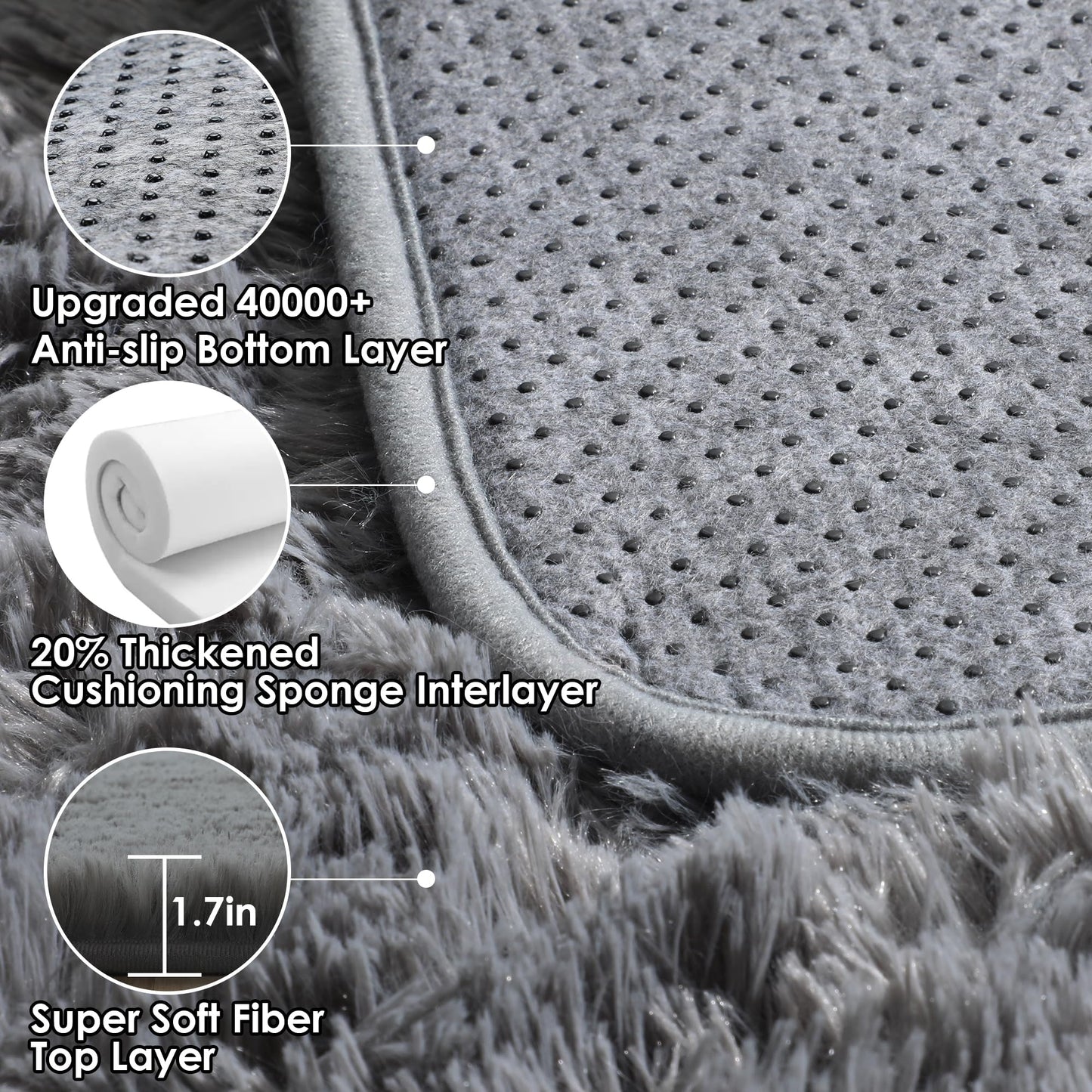 ONASAR Grey Area Rugs for Bedroom Living Room, Fluffy Fuzzy Shag Shaggy 4x6 Bedside Rug, Gray Soft Plush Indoor Floor Carpet for Nursery Kids Girls Boys Teen Dorm Home Office Decor Aesthetic