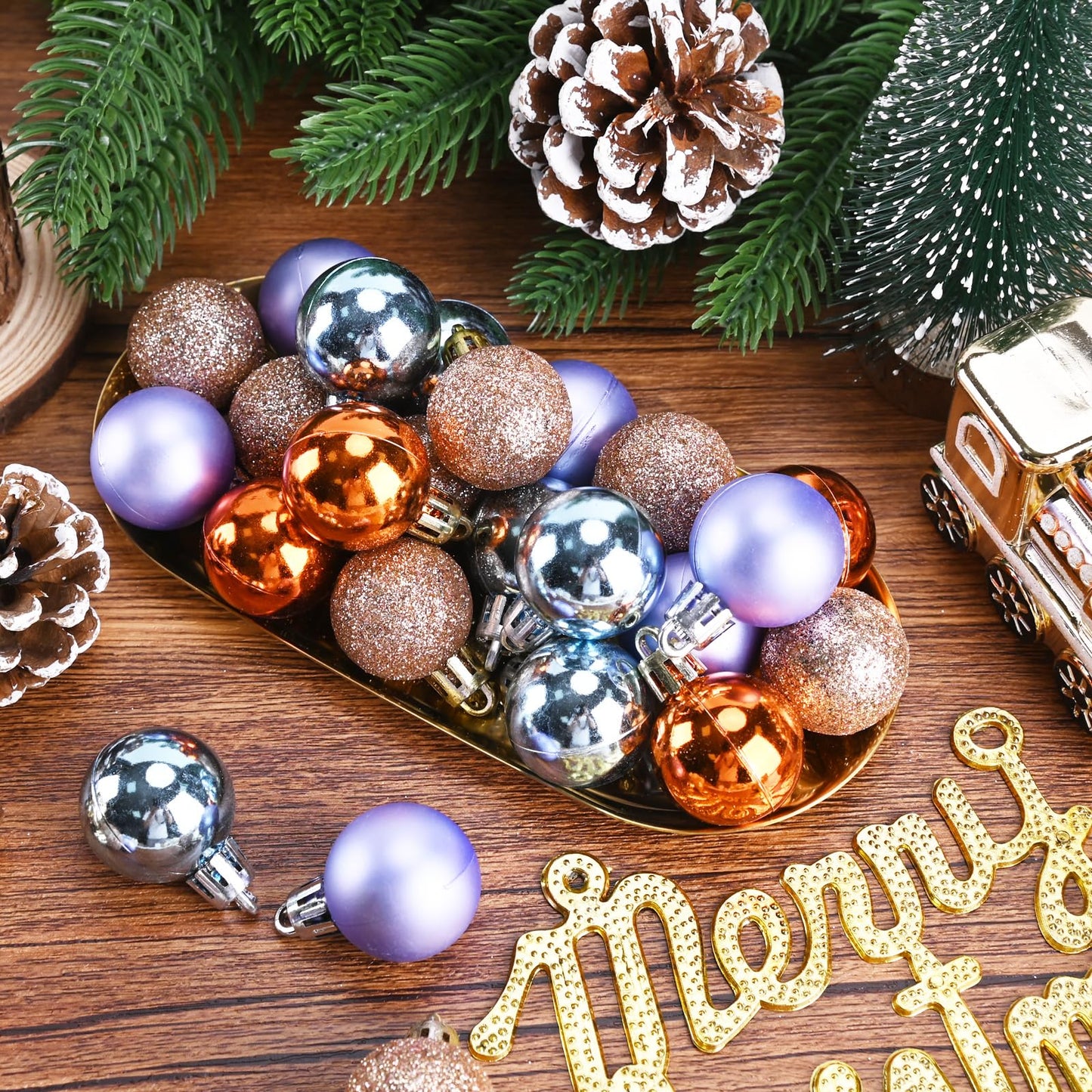 49PCS Mini Christmas Balls Ornaments Set - 3cm/1.18” Small Christmas Tree Ornaments for Mini Tree Decorations, Shatterproof Hanging Ball Bulk for Xmas Holiday Wreath Decor