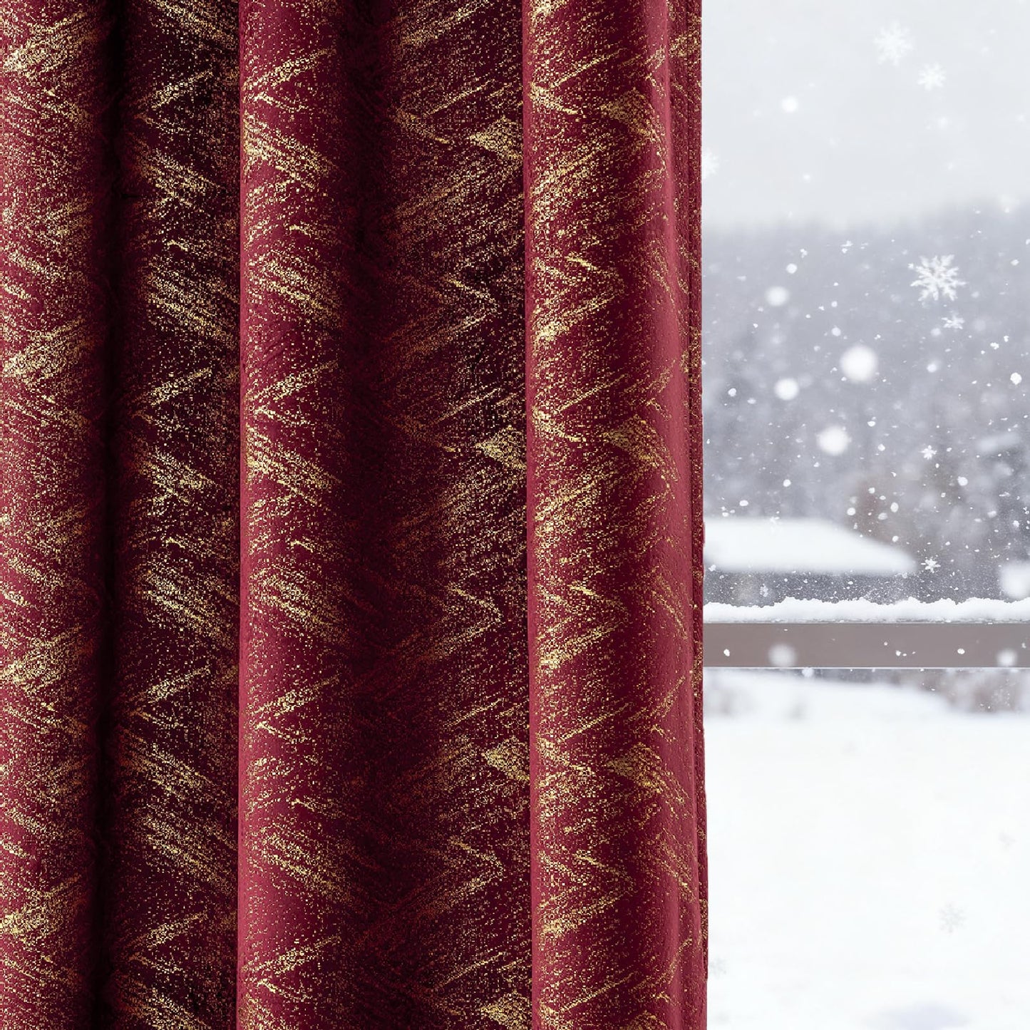 Luxury Burgundy Velvet Curtains for Living Room Bedroom Christmas Red and Gold Blackout Curtains 84 Inches 2 Panels Modern Gold Foil Print Noise Reducing Drapes Grommet Window Treatments, Burgundy