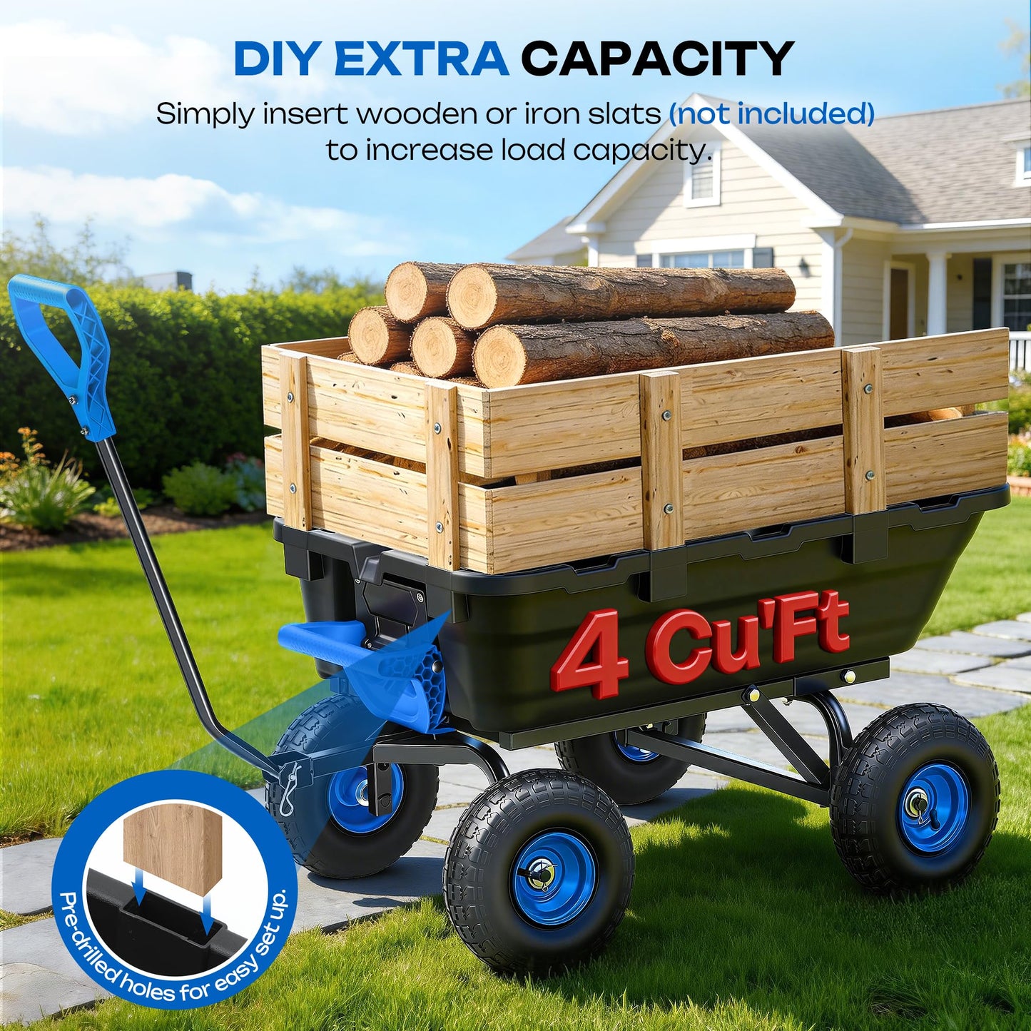 Autodaya 900LB Garden Dump Cart, 2026 Upgraded Heavy Duty Wheelbarrow Cart with 10" Non-Slip Pneumatic Tires & Quick-Release System, 4-Wheel Steel Frame Wagon for Transportation in Yard, Farm, Garden