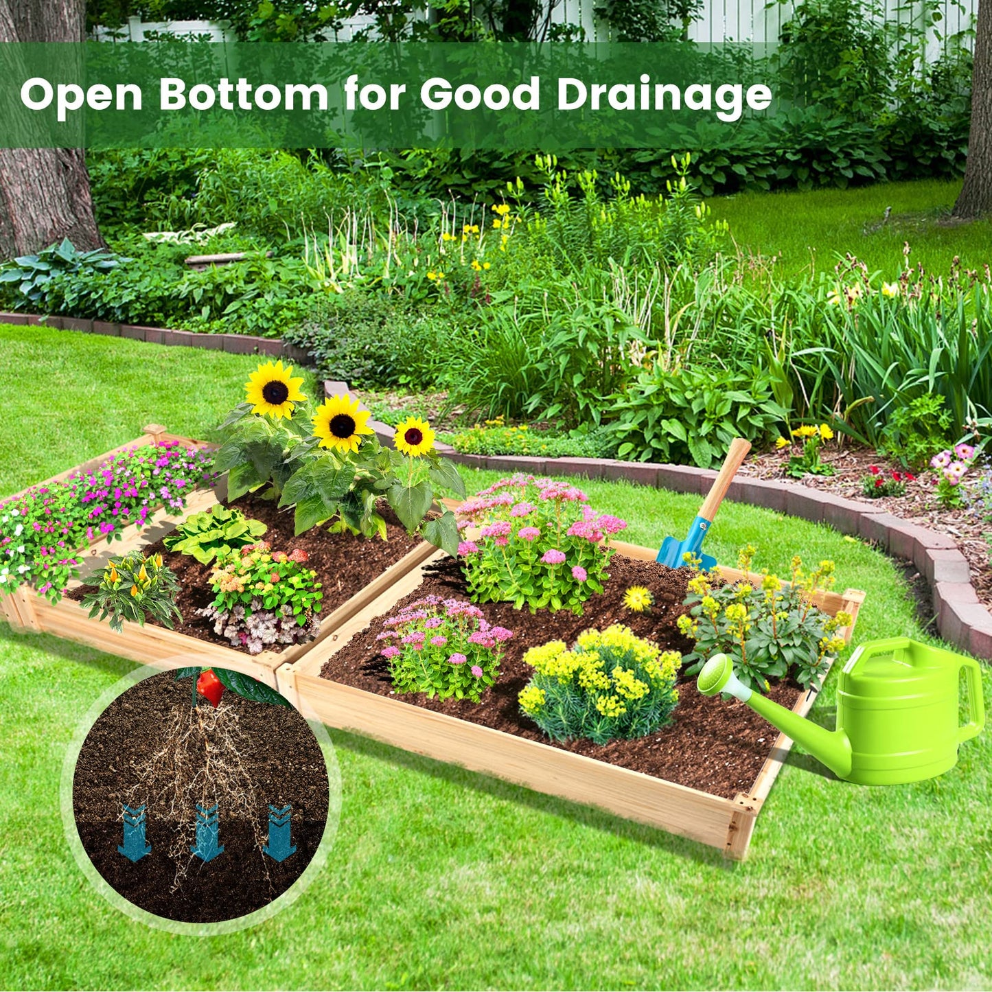 COSTWAY 3-Tier Raised Garden Bed, Wooden Elevated Planter Box for Vegetables Flowers Herbs Fruits, Outdoor Growing Planter Box Stand for Garden, Backyard, Patio, Balcony
